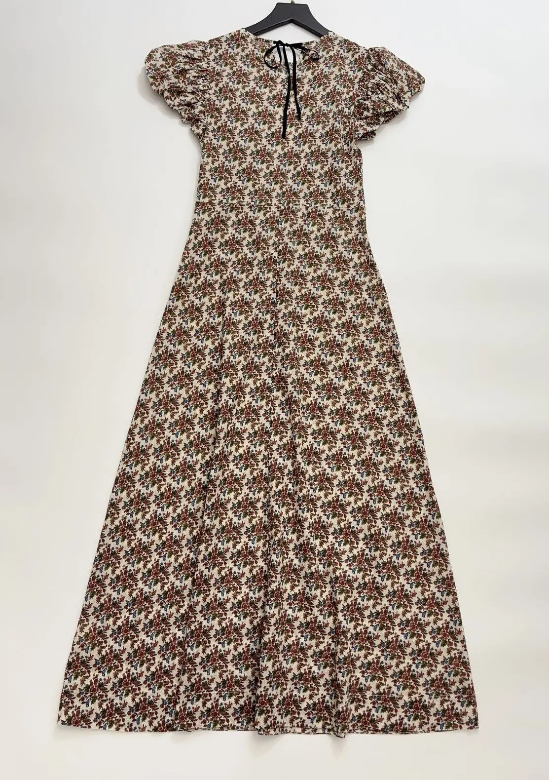 Puff Flower Print Slim Cotton Holiday Midi Dress - Image 3