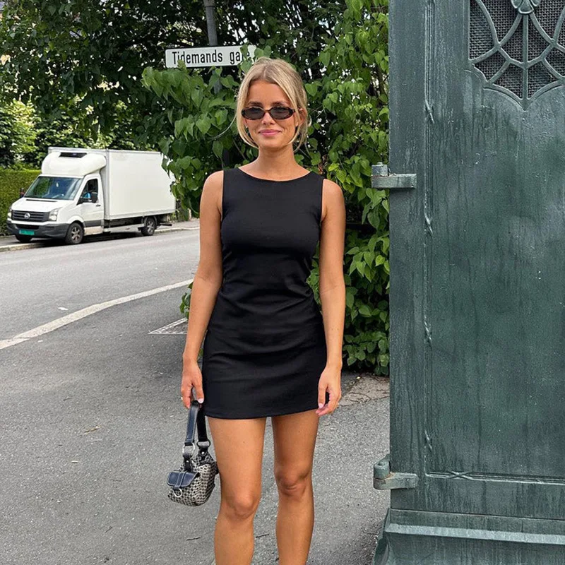 Solid Basic O-neck Sleeveless Bodycon Summer 2024 Female Casual Slim Holidays Party Mini Dress - Image 8