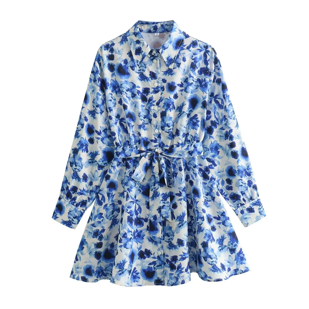 Women's 2024 Summer New Leisure Vacation Style Waist Lace up Shirt Short Skirt Mini Dress - Image 7