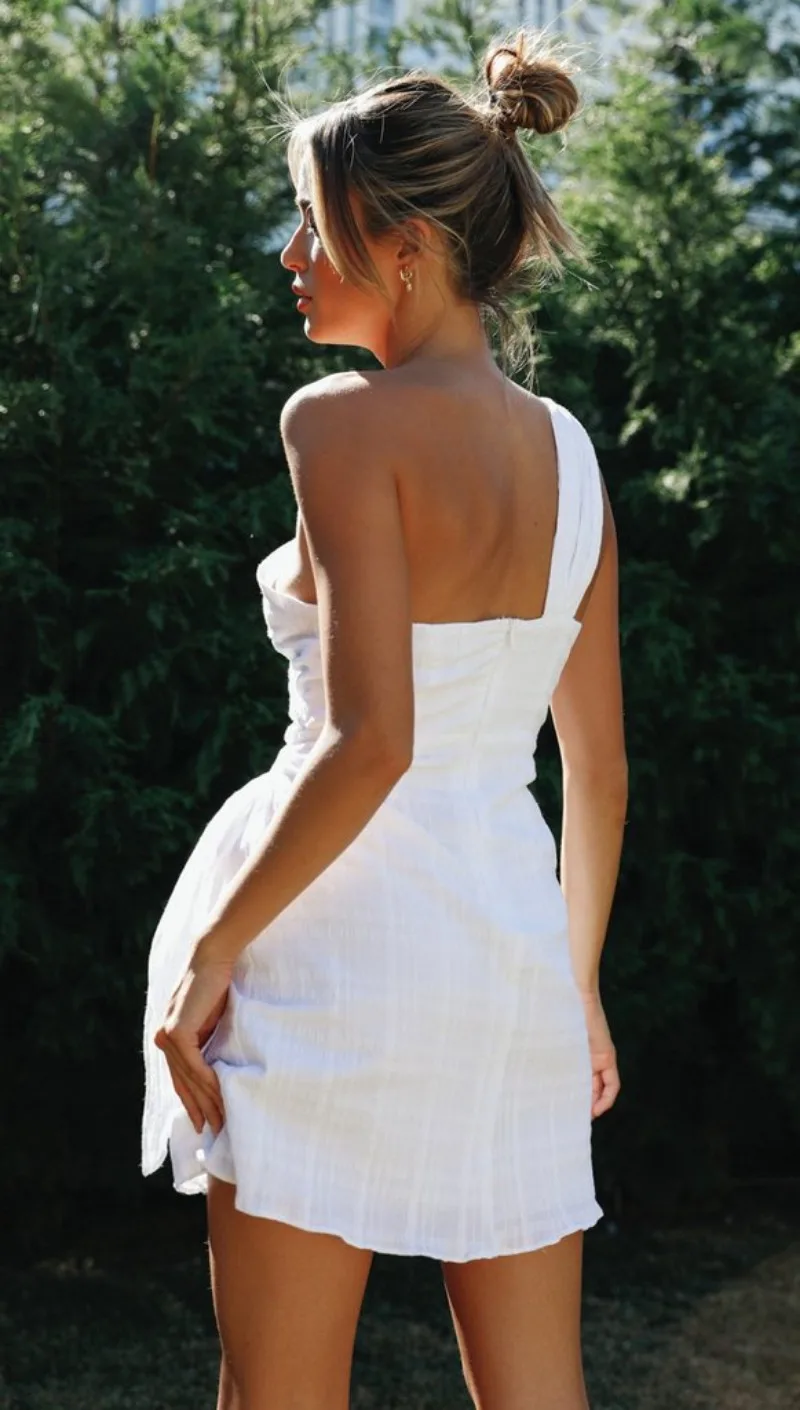 Sexy Backless Dress for Summer Women's 2024 New Slant Neck Zipper Solid High Waist Lace-up Irregular Hem Mini Dress - Image 11