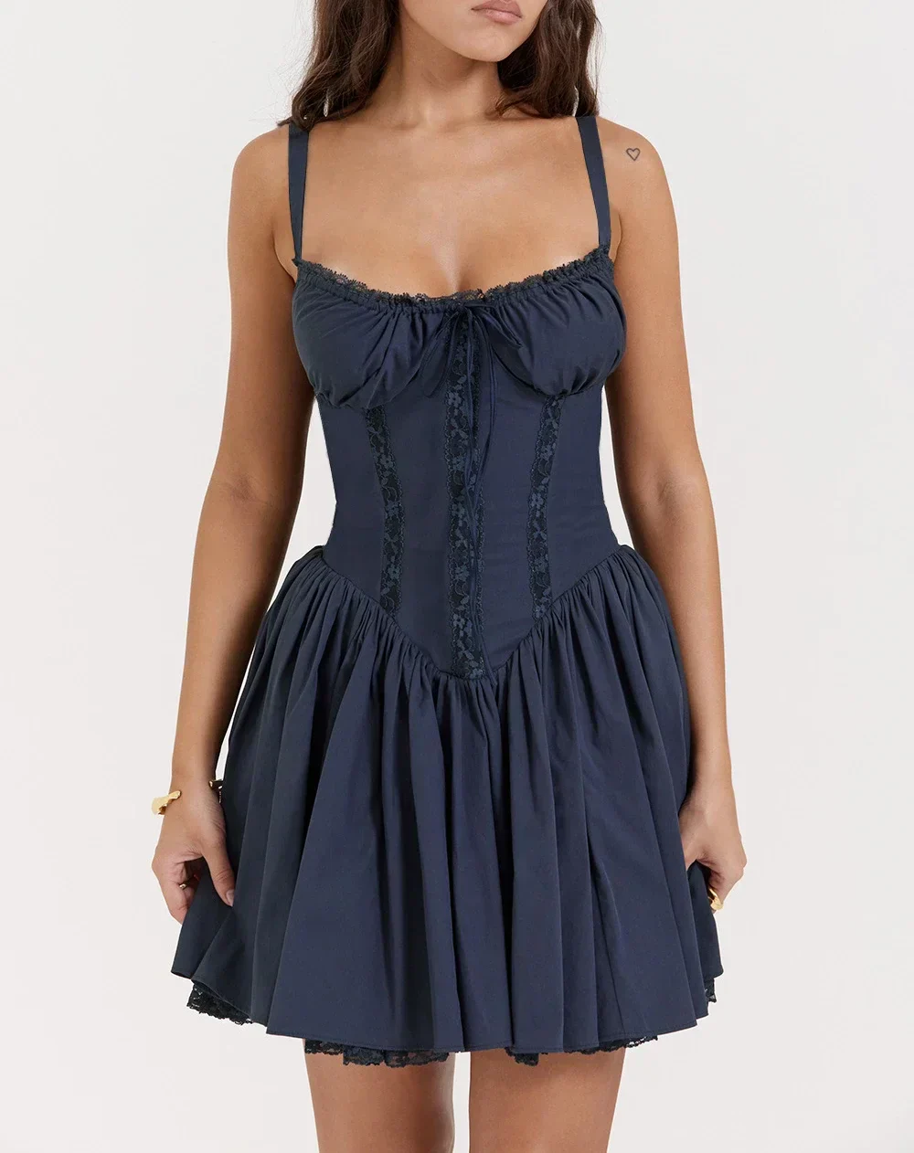 Sexy Strapless Sling Dress for Summer Women's 2024 NEW Lace-up High Waist Lace floral print A-line Mini Dress - Image 23