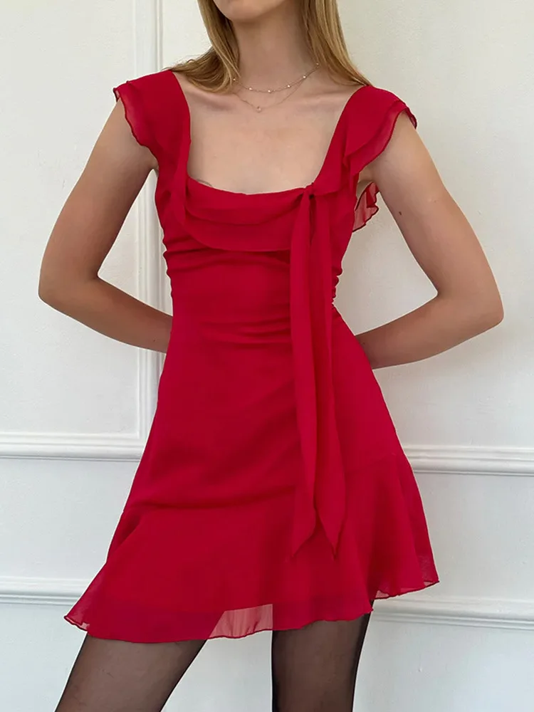 Sexy Chic Solid Dress Summer Women's 2024 New French Ribbon Skinny Sleeveless Sexy Backless High Waist A-line Mini Dress - Image 15