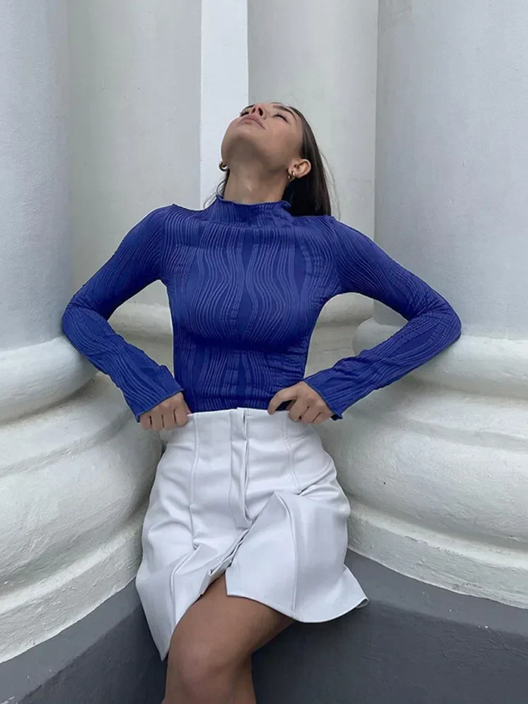 Chic Jersey Turtleneck Long Sleeve Tee - Image 11