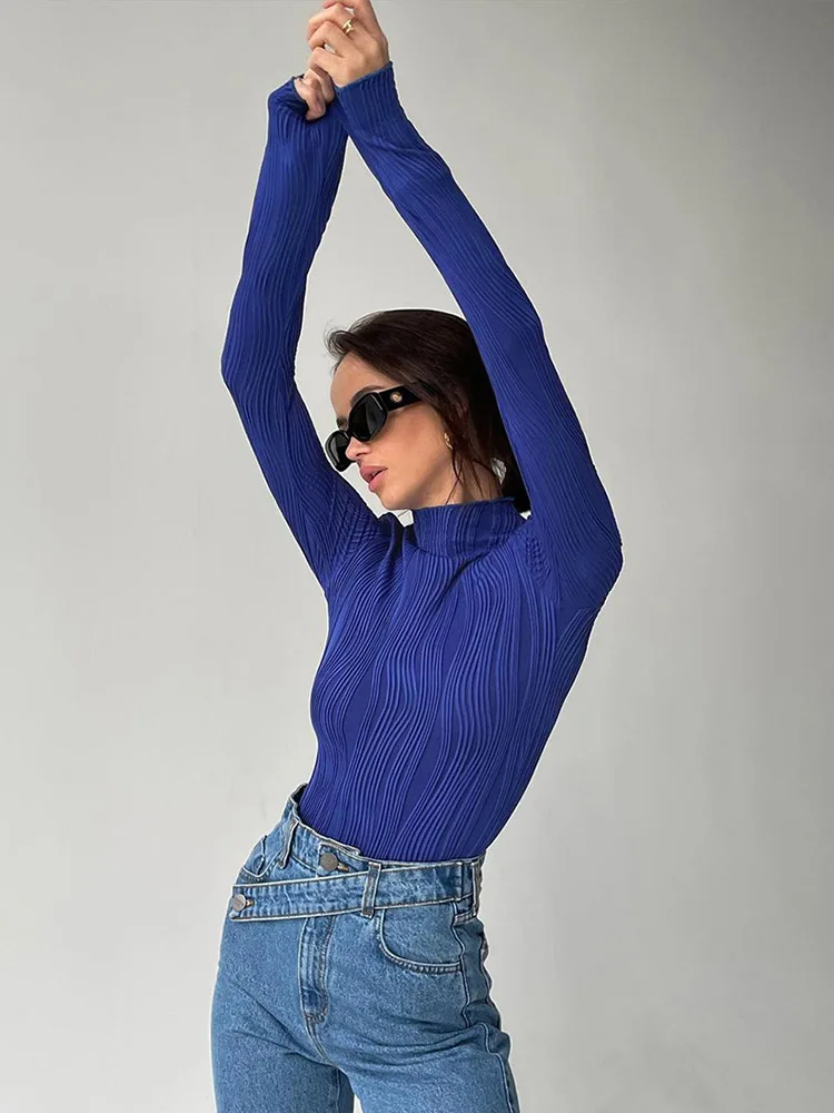 Chic Jersey Turtleneck Long Sleeve Tee - Image 2