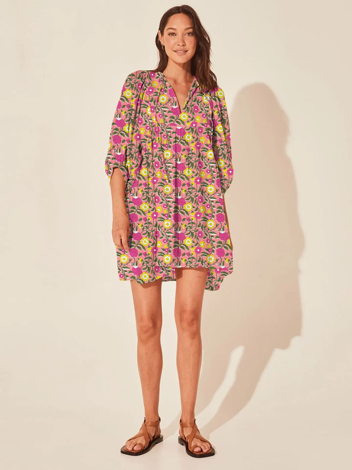 Casual Loose Floral Print Spring/Summer Women's 2024 New Lantern Sleeves Lace-up V-neck Mini Dress - Image 18