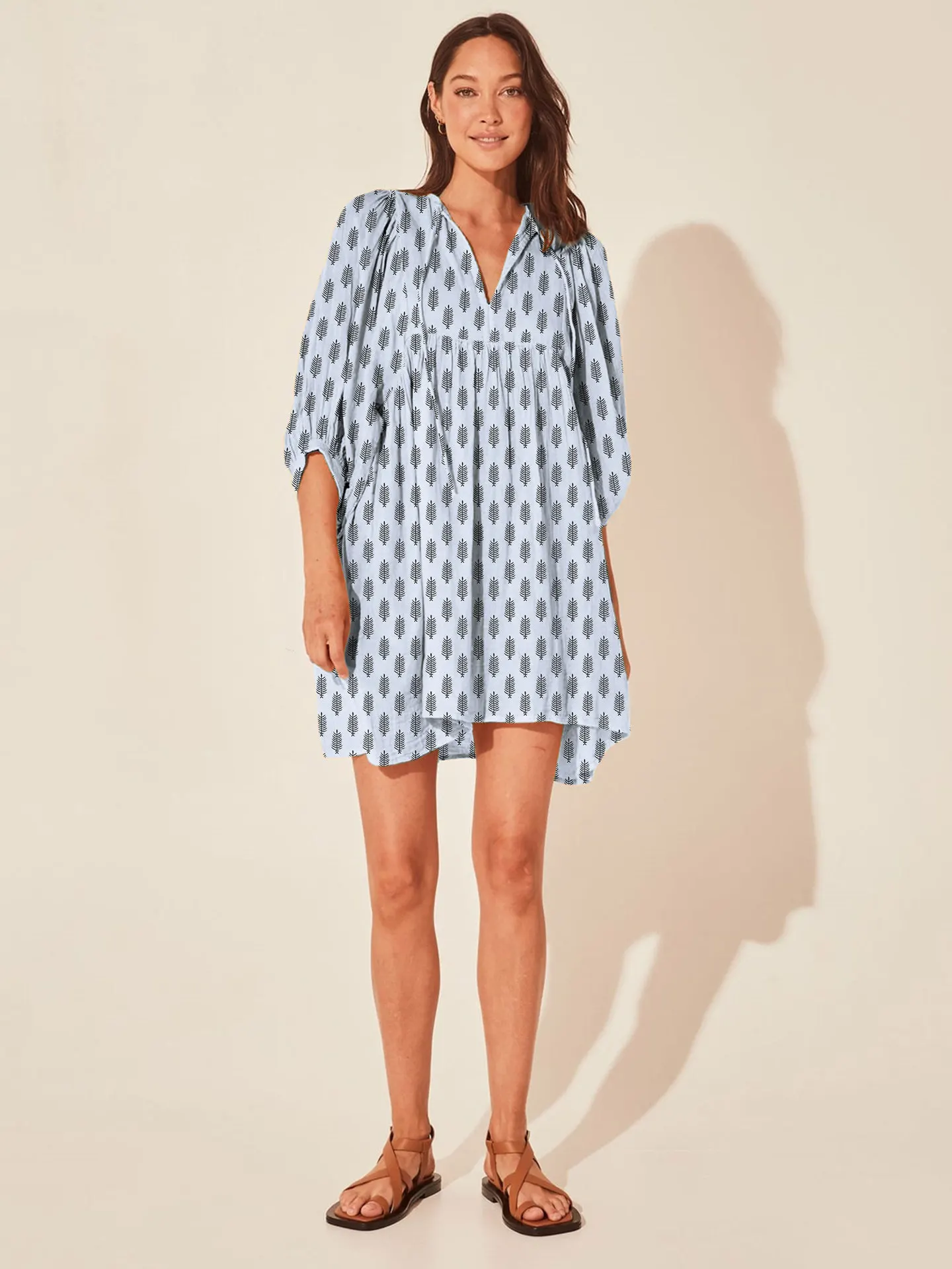 Casual Loose Floral Print Spring/Summer Women's 2024 New Lantern Sleeves Lace-up V-neck Mini Dress - Image 55