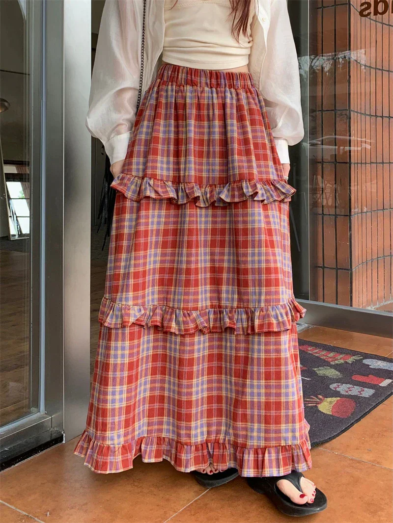 Ruffle Trim Plaid Maxi Skirt - Image 15
