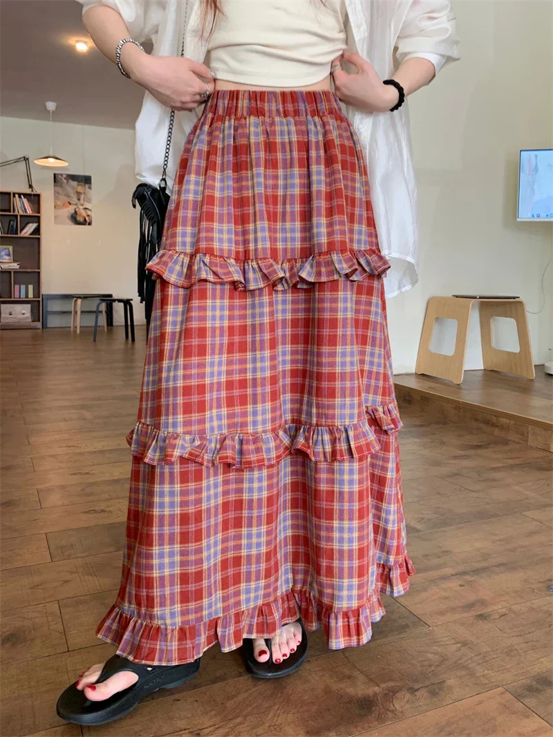 Ruffle Trim Plaid Maxi Skirt - Image 2