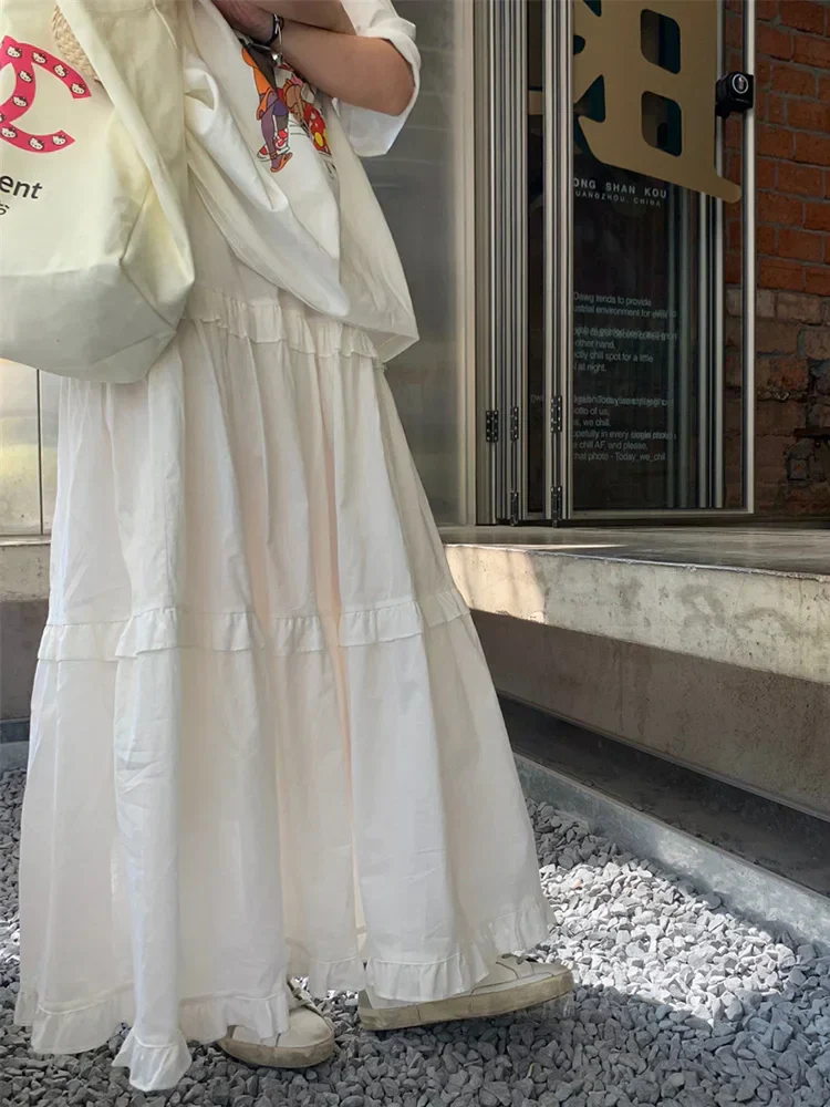 Ruffle Trim White Korean Style Elastic Waist Swing Skirt - Image 12