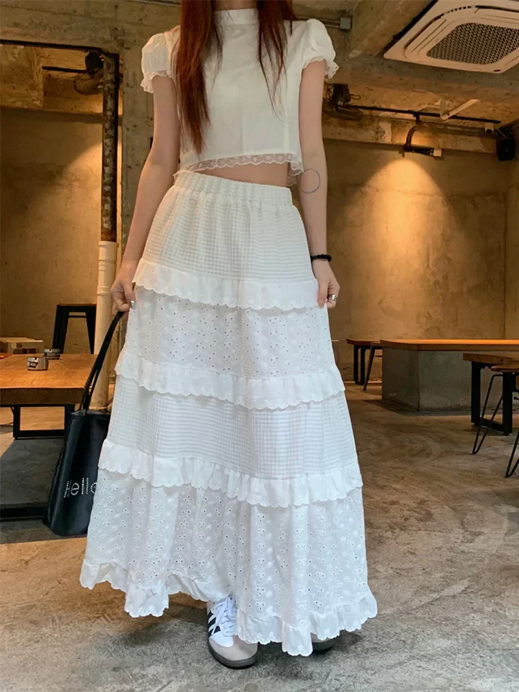 Heavy Industry Embroidered White Lace A-line Skirt - Image 6