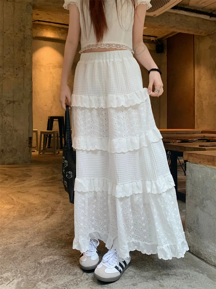 Heavy Industry Embroidered White Lace A-line Skirt - Image 8
