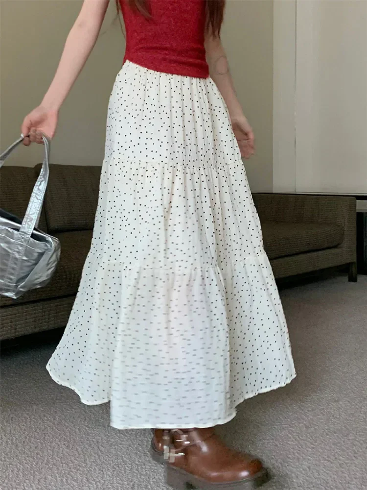 Vintage Polka Dot Holiday Ruffle Hem Long Skirt - Image 2