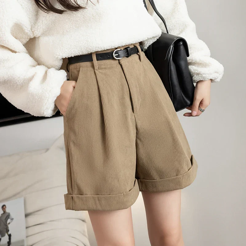 Retro Corduroy Boyfriend Style Female Shorts - Image 5