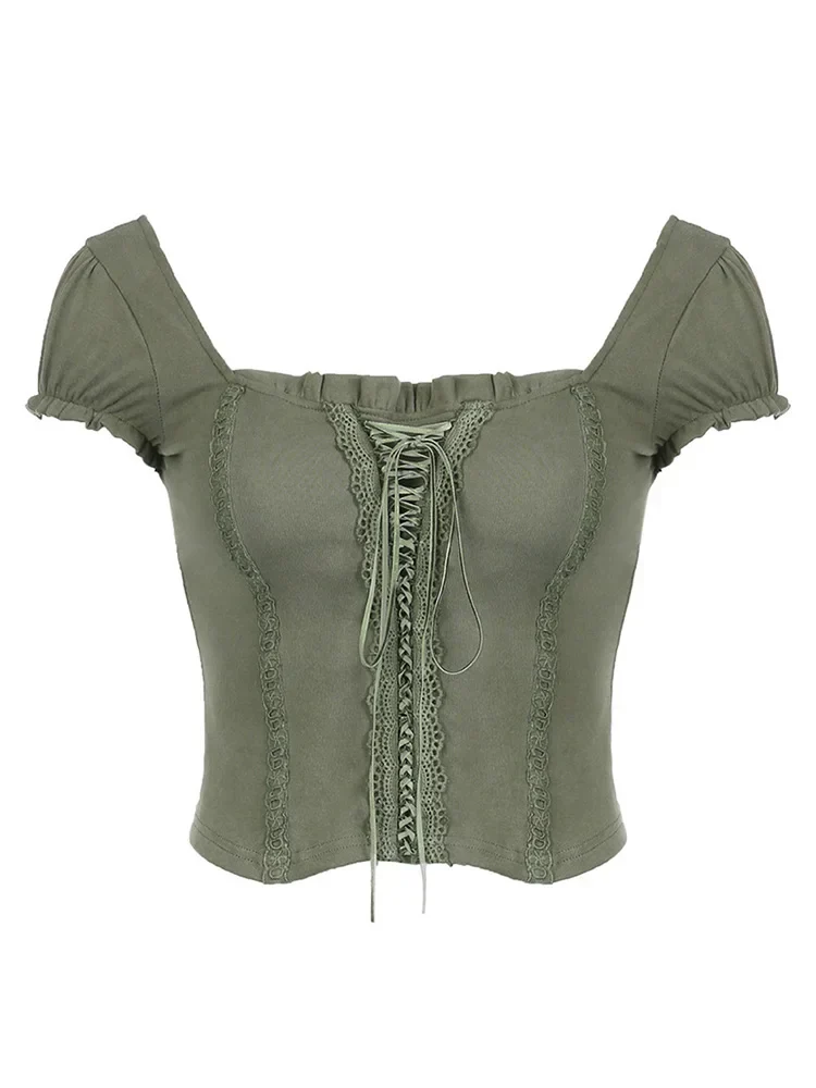 Square Collar Fairycore Balletcore Chic Short Sleeve Tee - Image 7