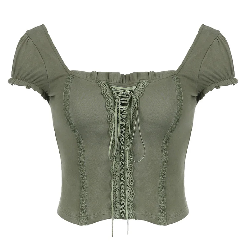 Square Collar Fairycore Balletcore Chic Short Sleeve Tee - Image 8