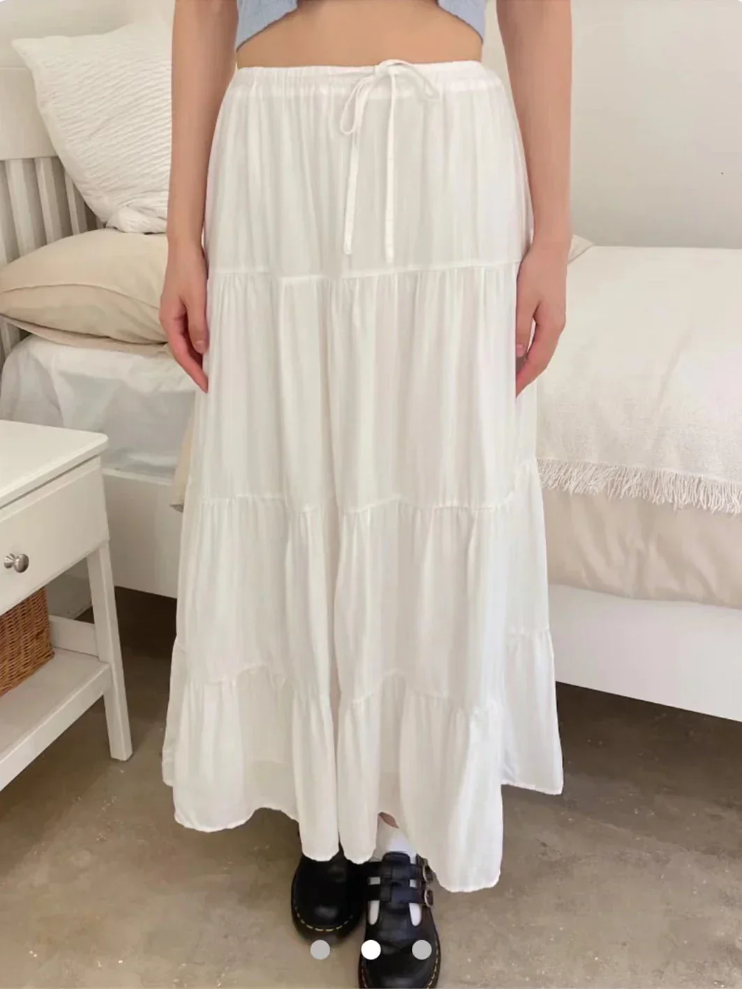 High Waist A-line Loose Faldas Casual Simple Short Sleeve Tee - Image 10