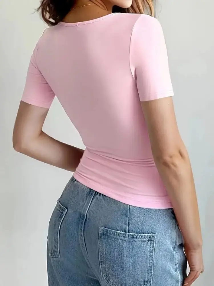 Sexy Basic Crop Tops Short Sleeve Tee - Image 2