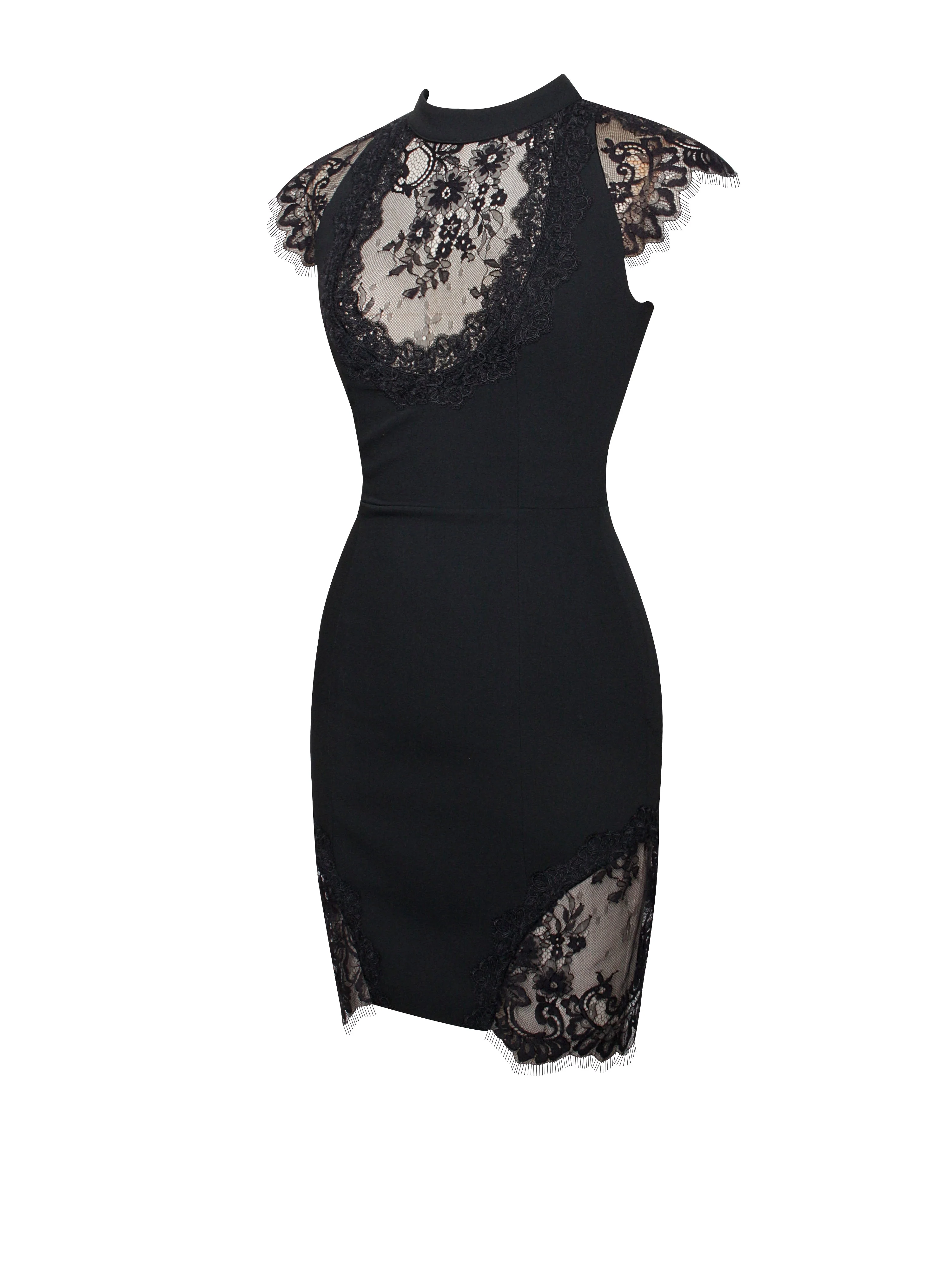 Quinella Black Lace Charming Crepe Backless Mini Dress - Image 10