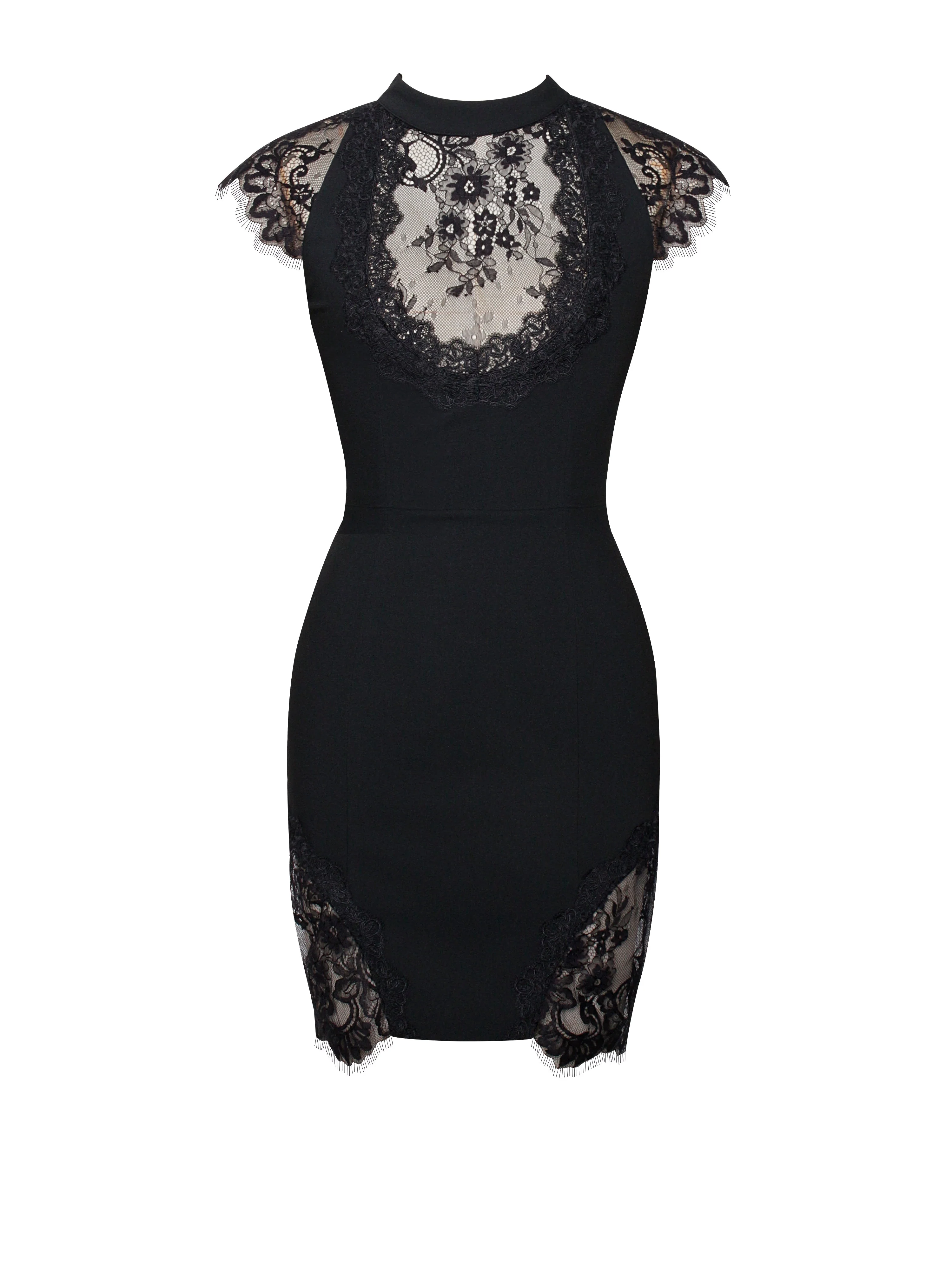 Quinella Black Lace Charming Crepe Backless Mini Dress - Image 18