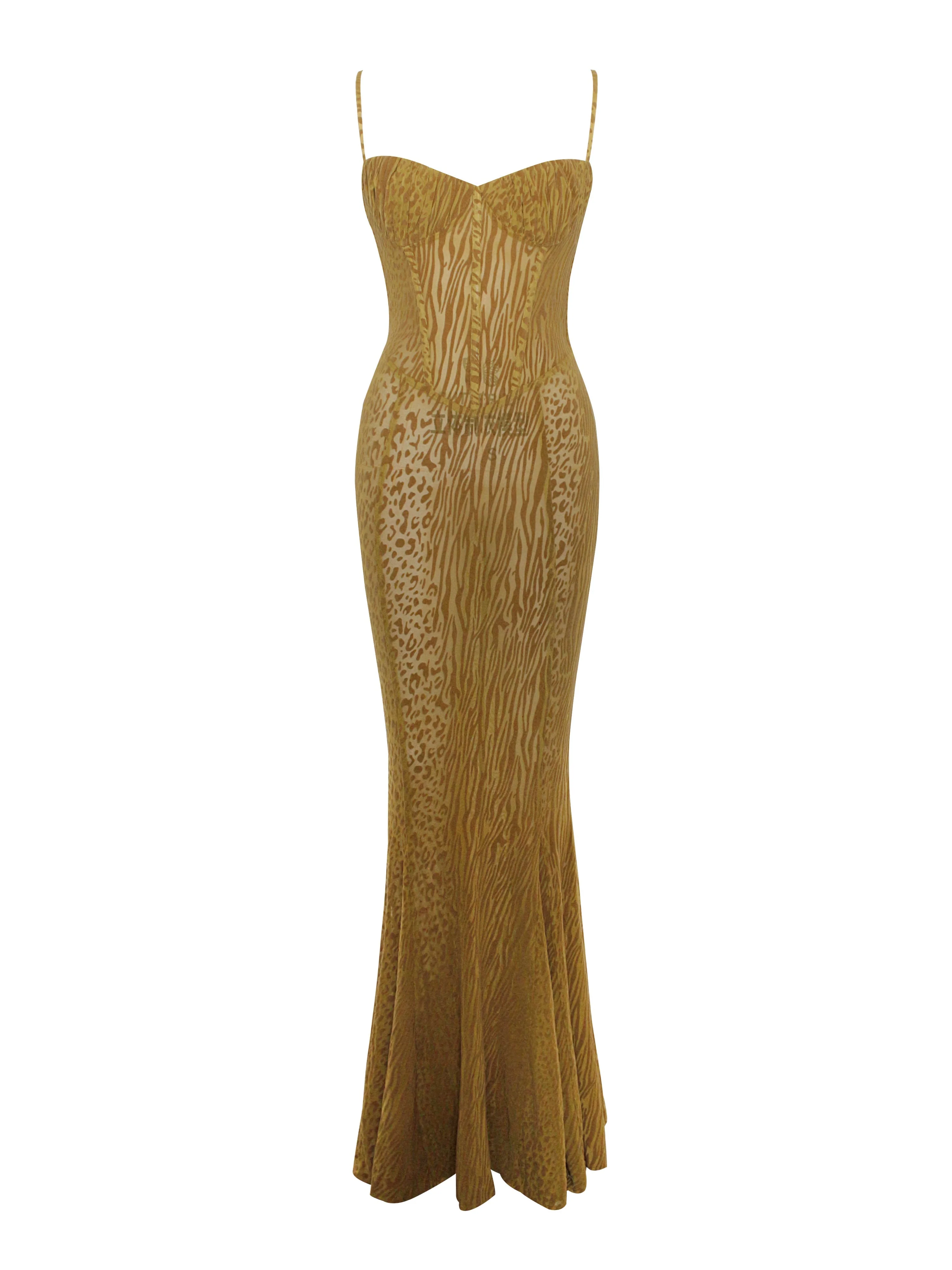 Ulani Gold Burnout Velvet Graceful Detail Mesh Maxi Dress - Image 14