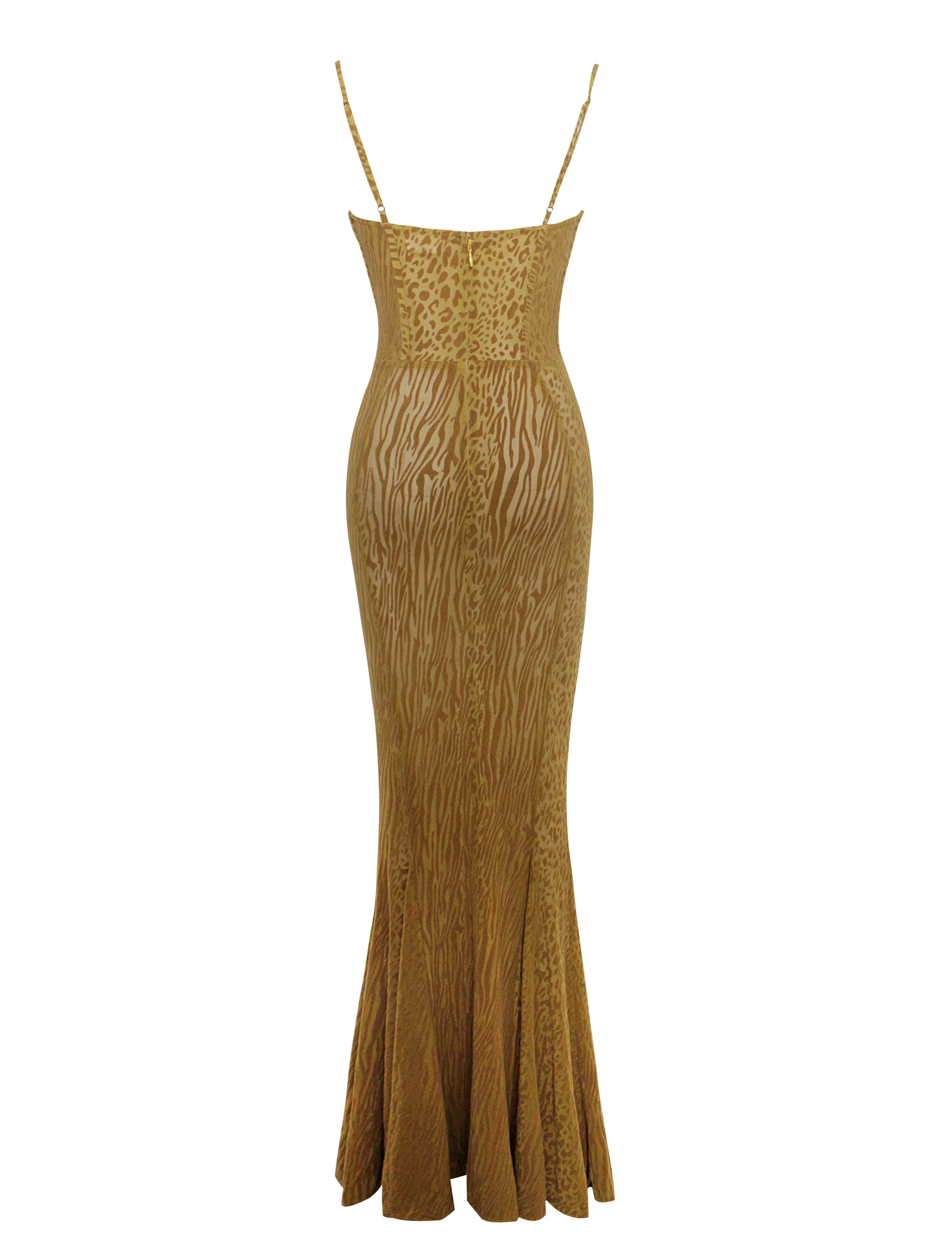 Ulani Gold Burnout Velvet Graceful Detail Mesh Maxi Dress - Image 39