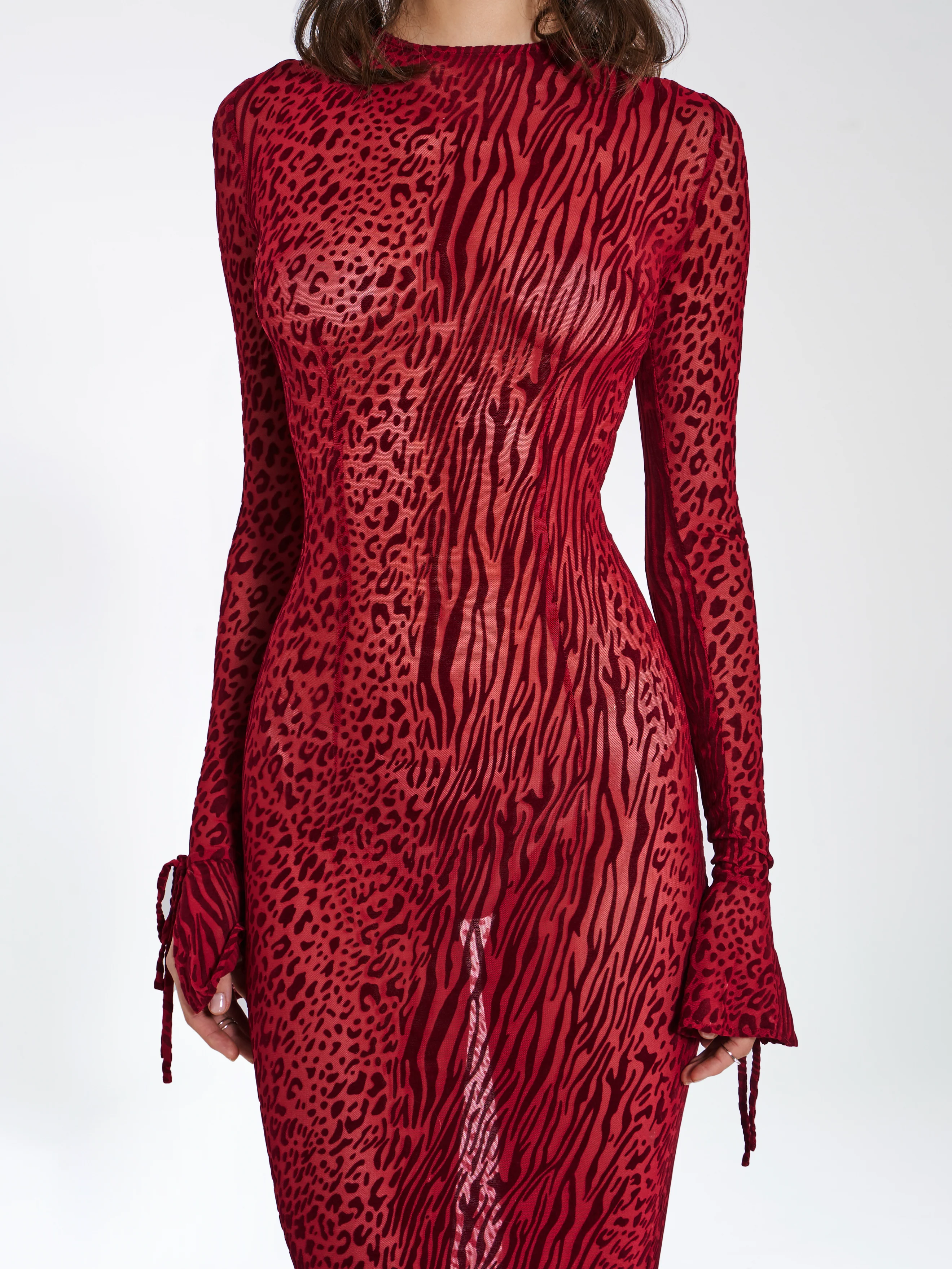 Waylynn Burgundy Burnout Velvet Graceful Detail Mesh Backless Maxi Dress - Image 10