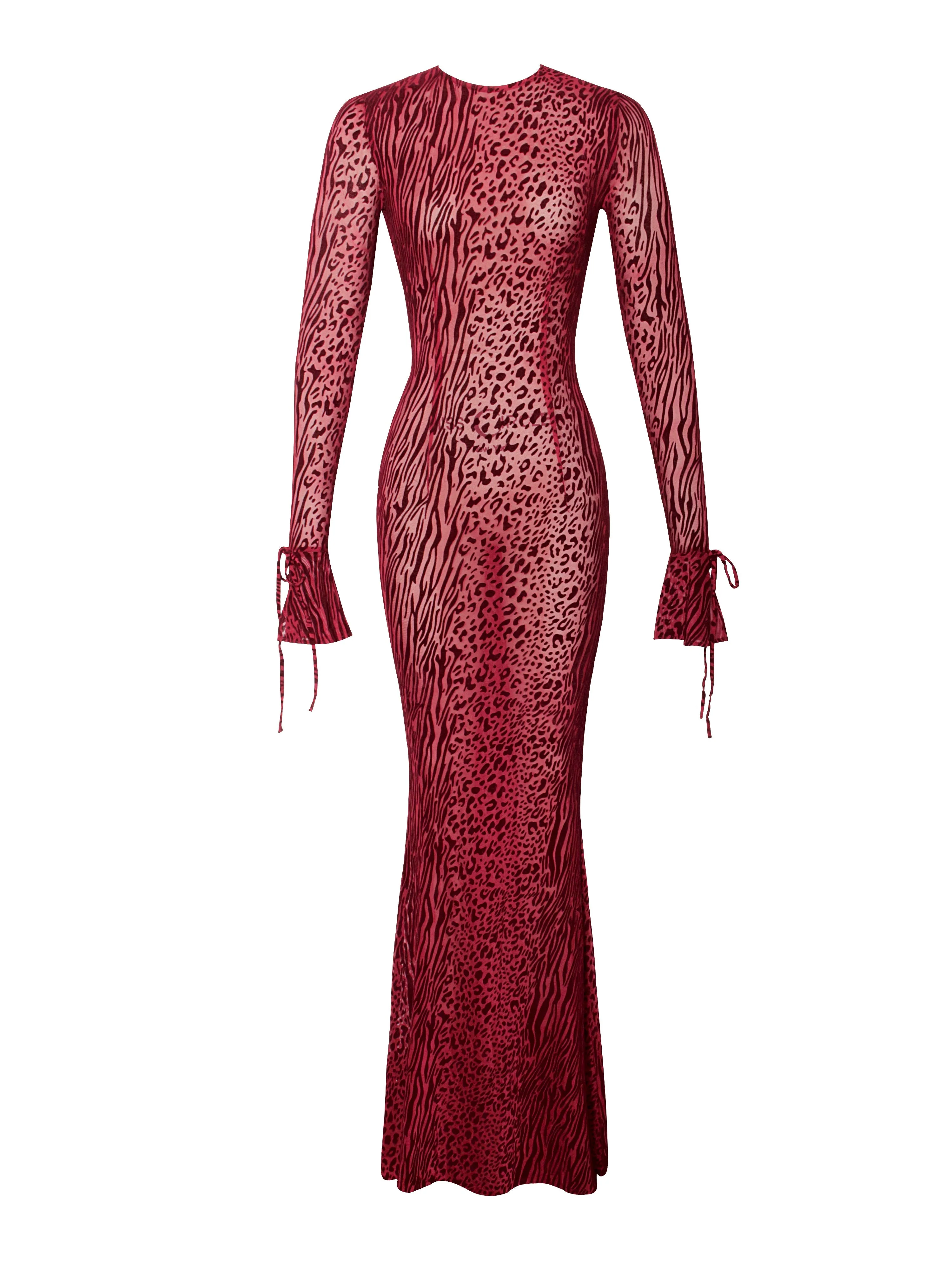 Waylynn Burgundy Burnout Velvet Graceful Detail Mesh Backless Maxi Dress - Image 48