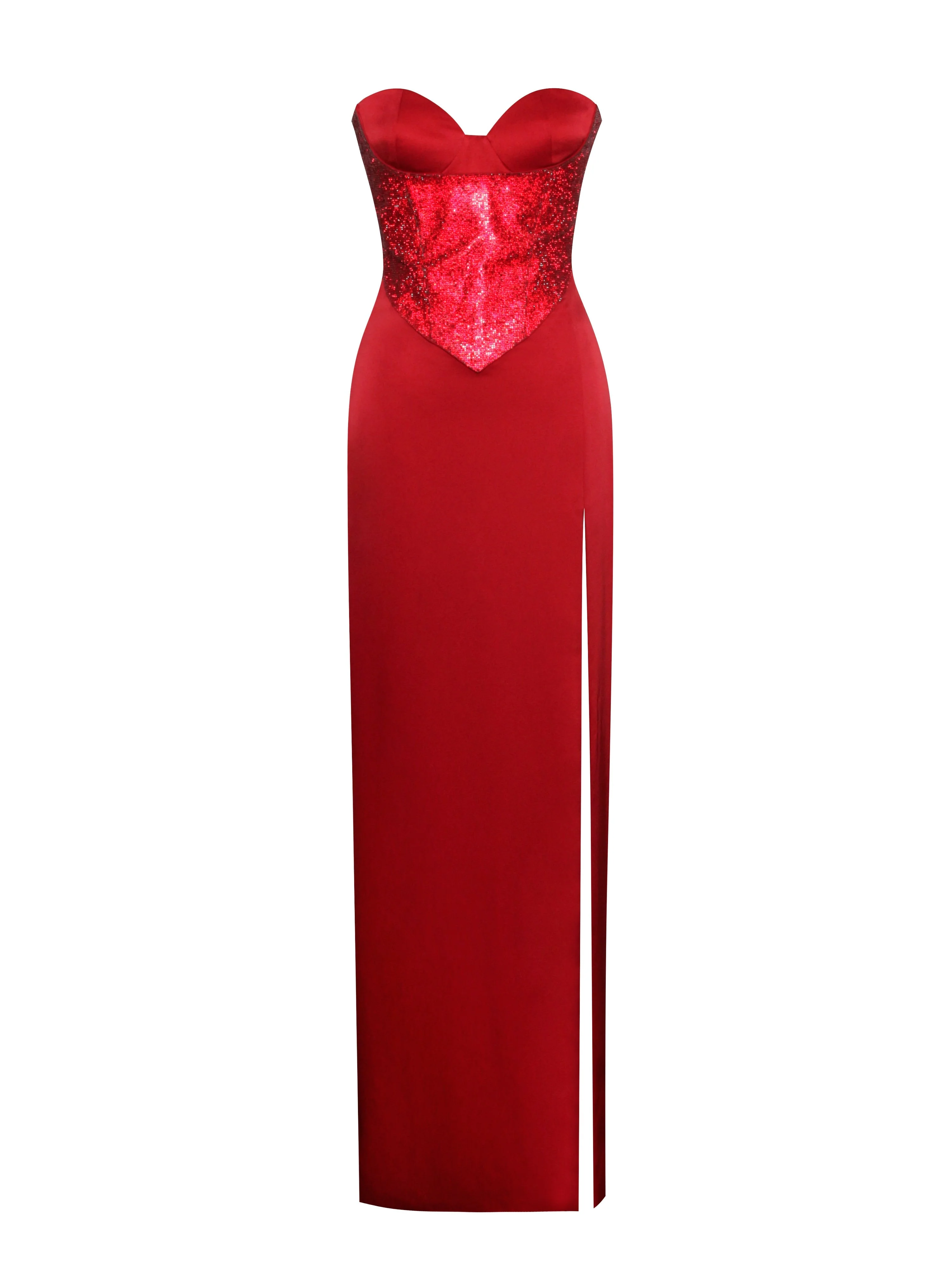 Kadesha Red Crystal High Graceful Slit Satin Corset Gown - Image 20
