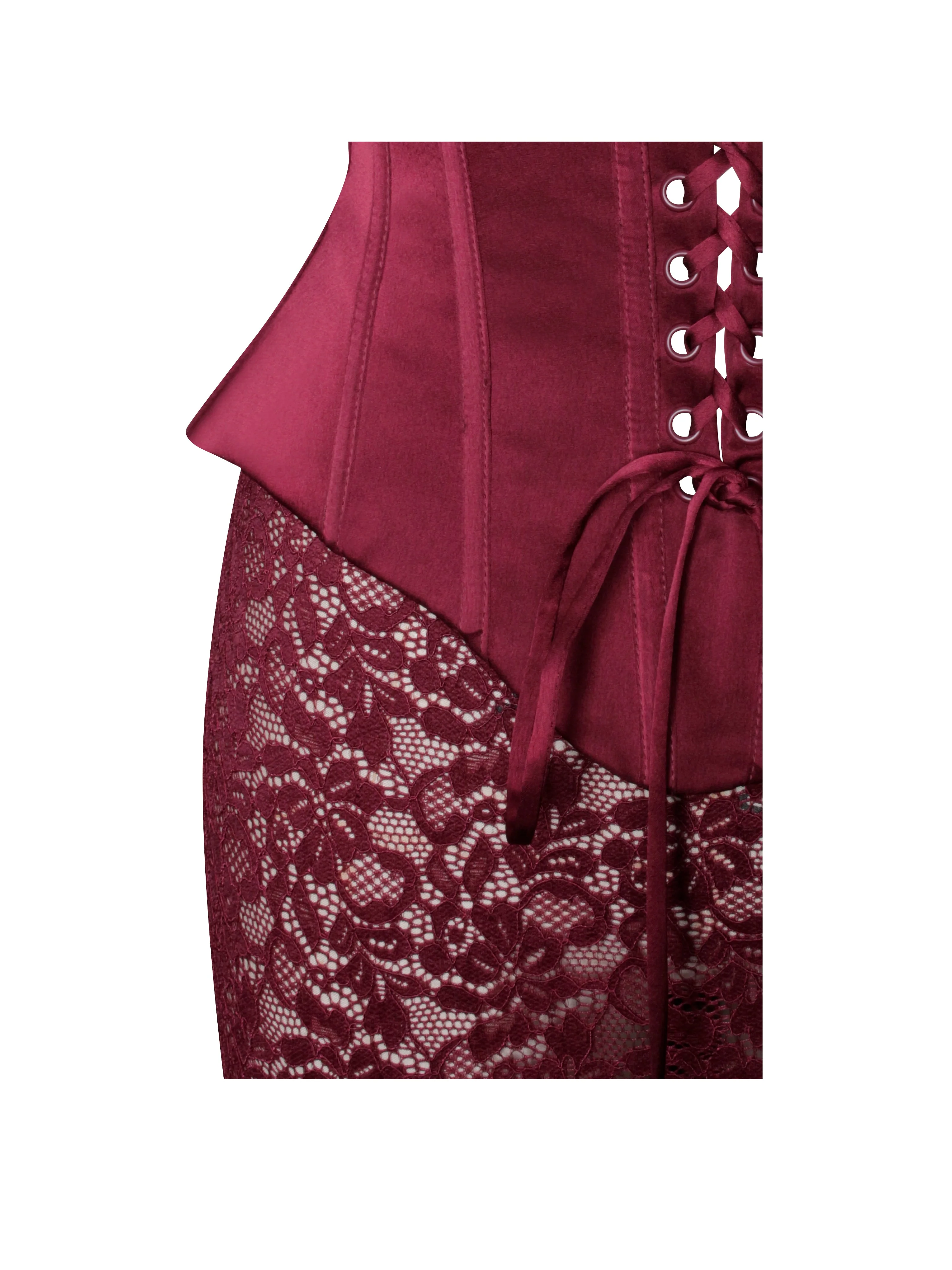 Lucinda Burgundy Satin Charming Lace Corset Maxi Dress - Image 18