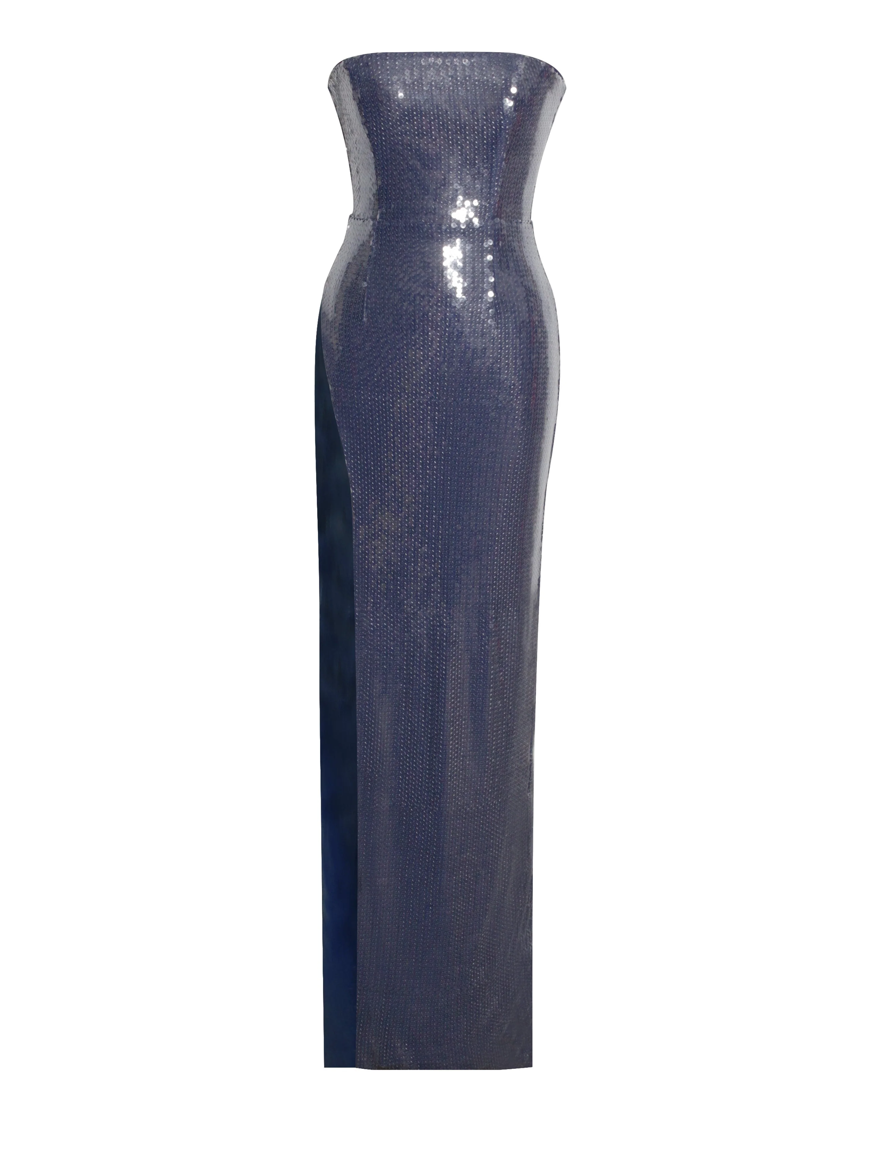 Ramona Navy Sequin Strapless Graceful High Slit Maxi Dress - Image 15