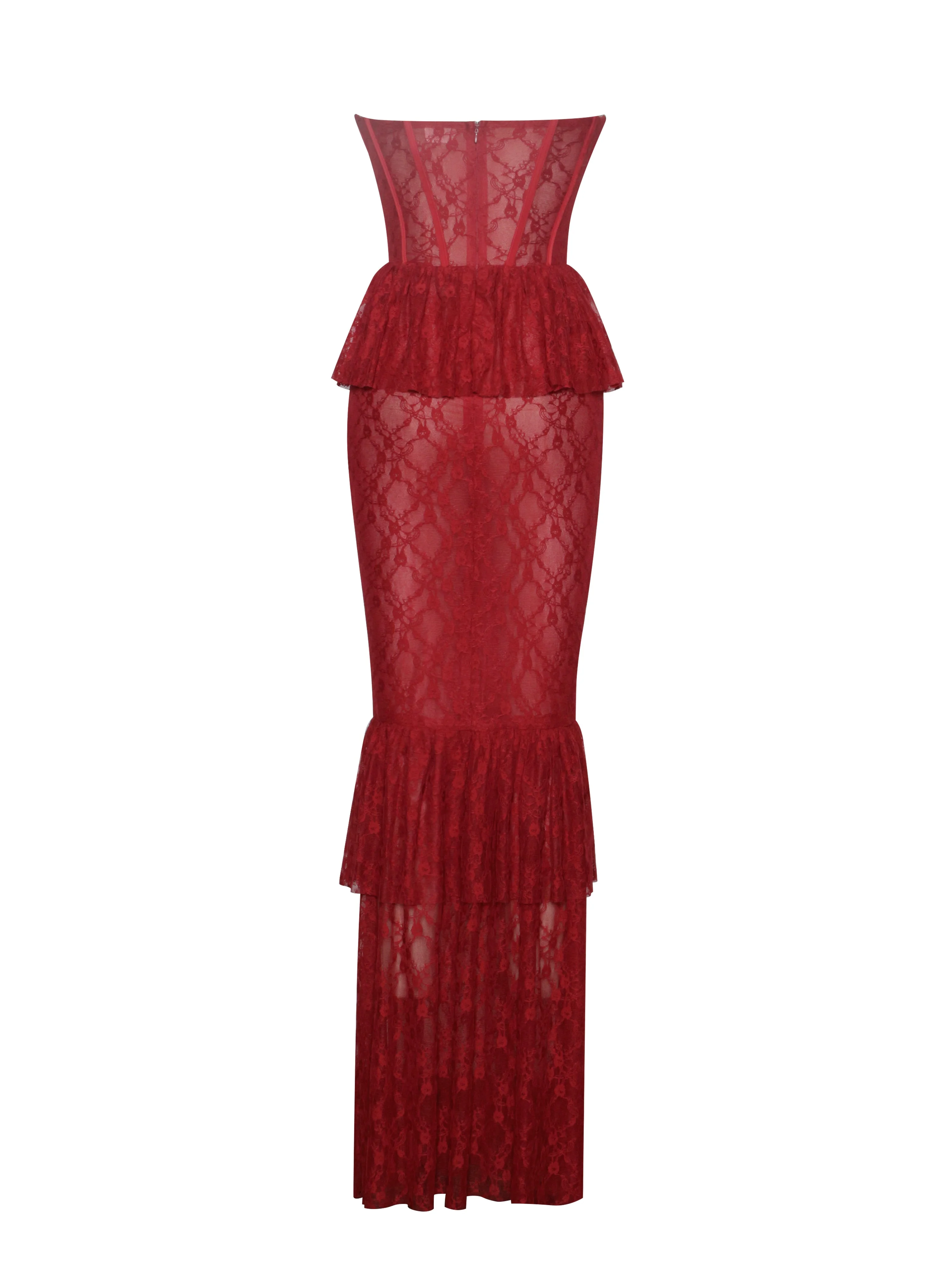 Quennell Burgundy Lace Charming Corset Maxi Dress - Image 17