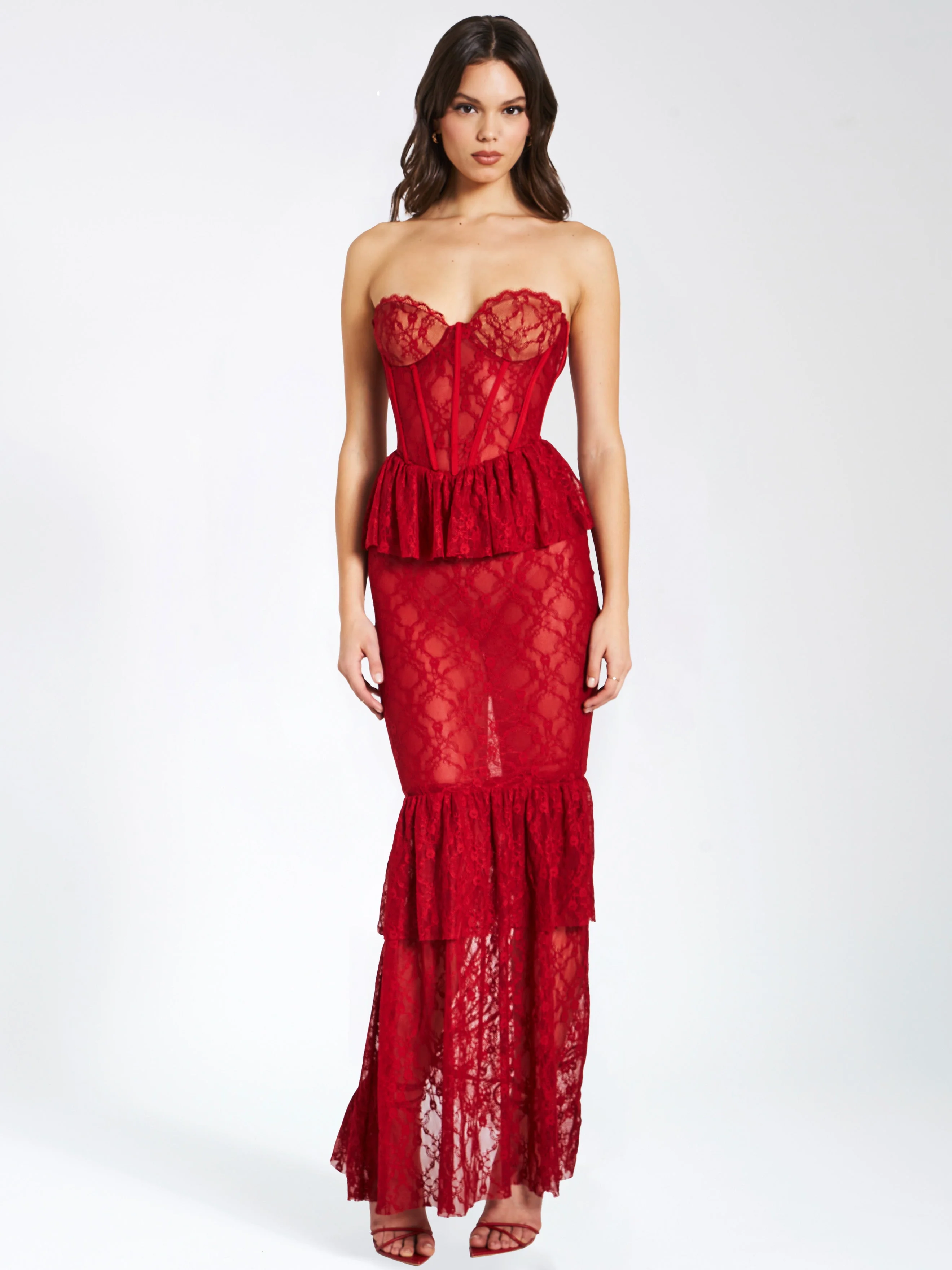 Quennell Burgundy Lace Charming Corset Maxi Dress - Image 7