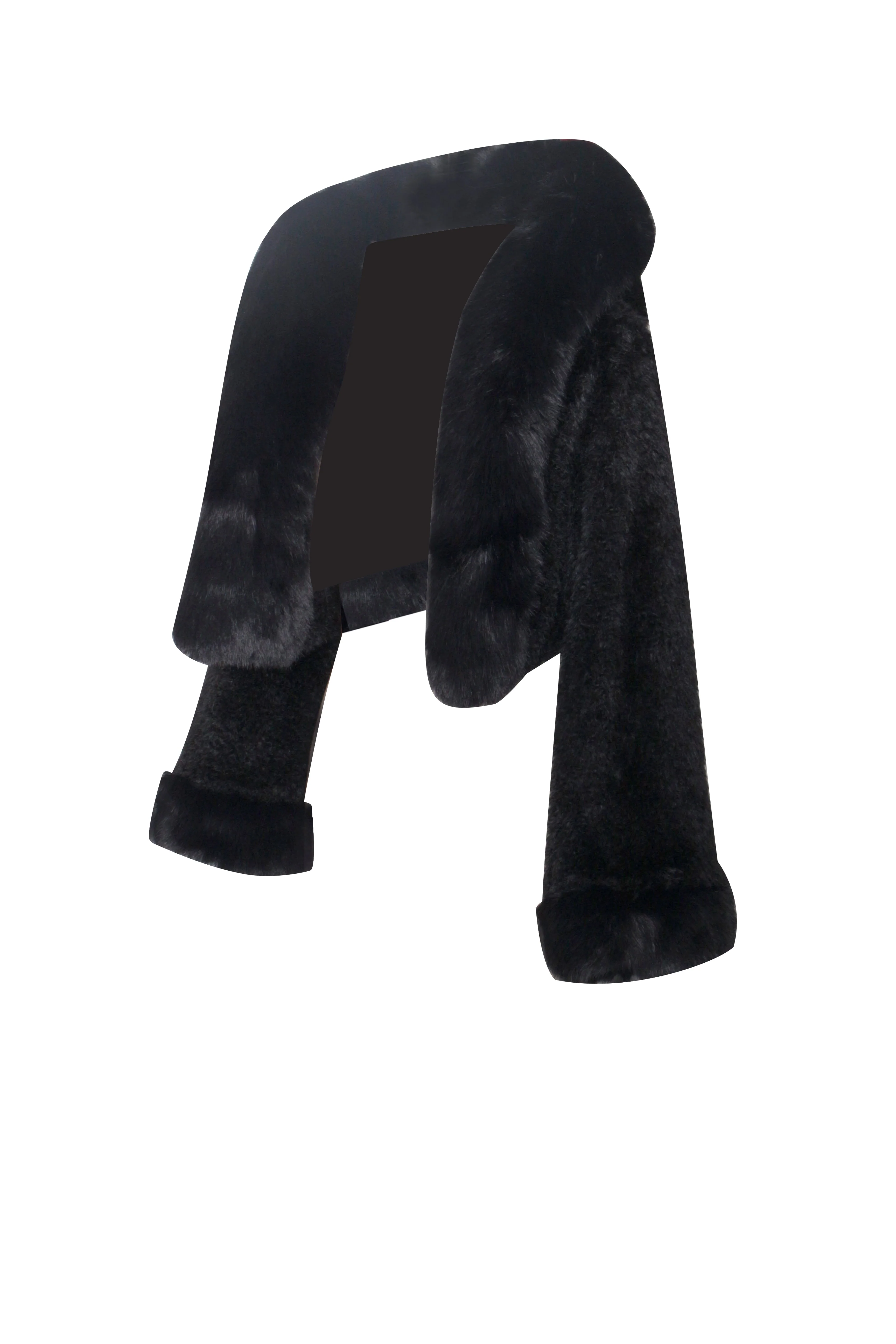 Kali Black Cropped Faux Graceful Fur Jacket With Hood - Image 32