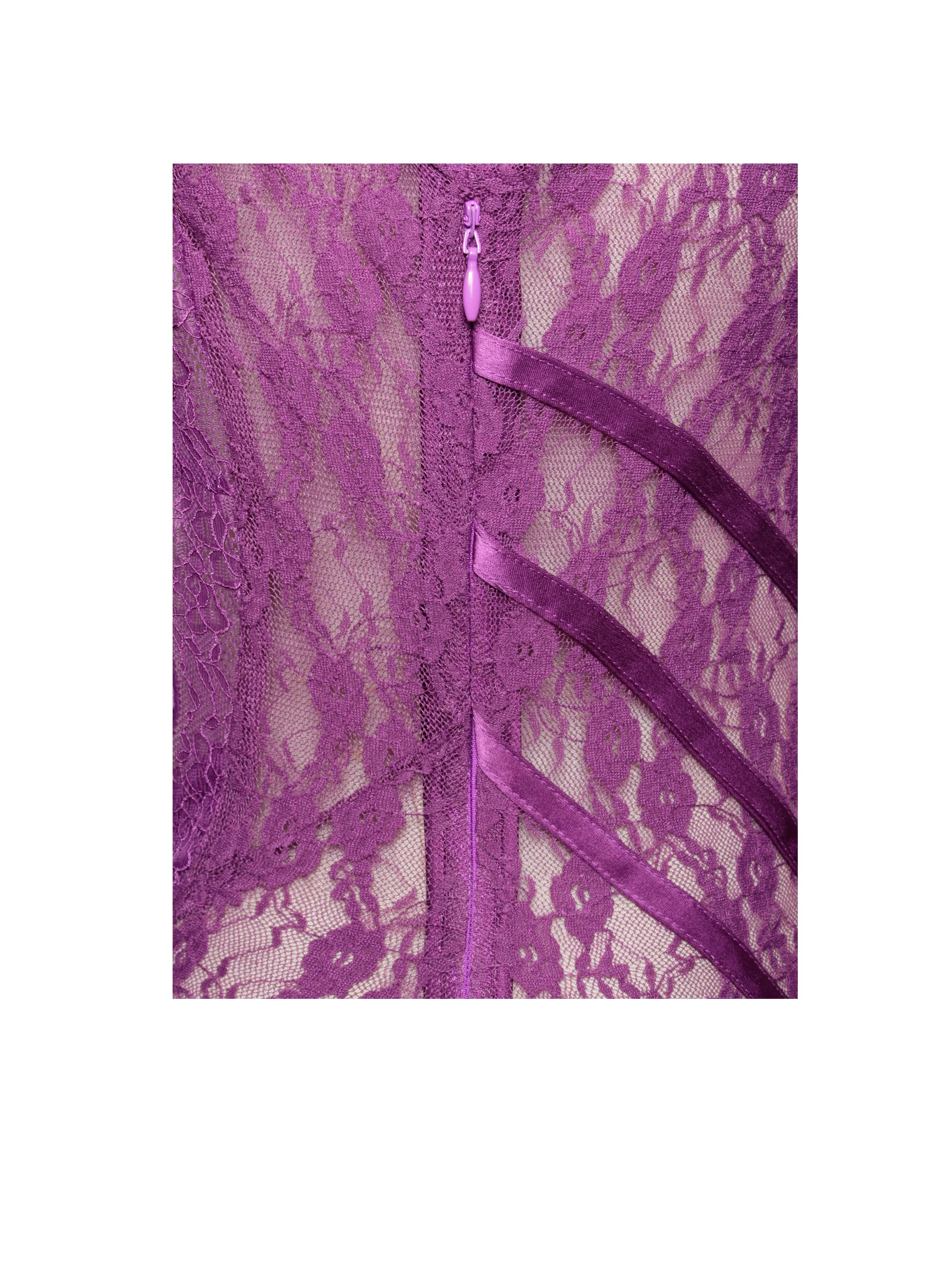Quartney Purple Long Sleeve Graceful Lace Satin Mini Dress - Image 14