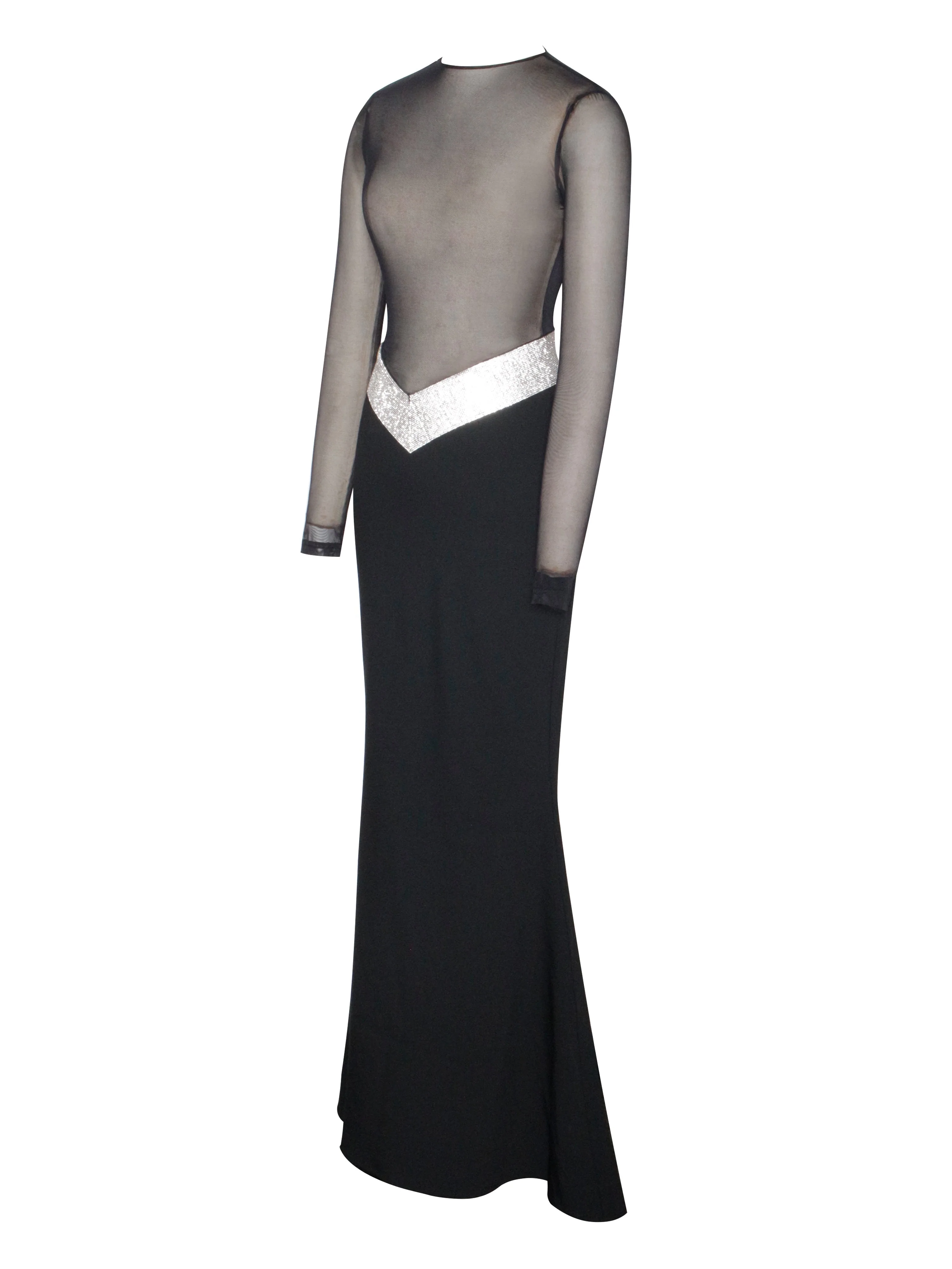 Aggie Black Sheer Maxi Graceful Dress With Crystal Waist Trim - Image 8