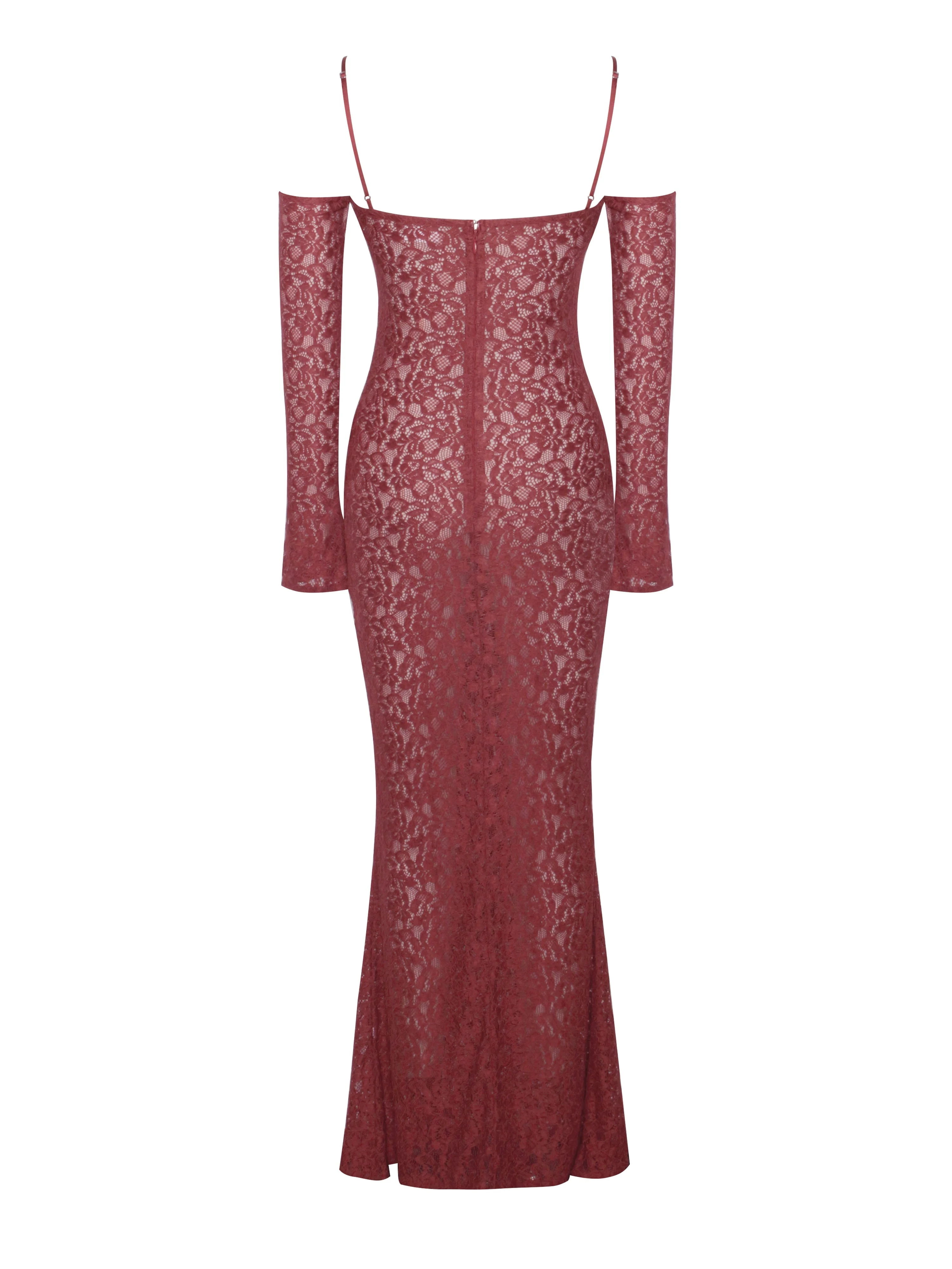 Udaya Burgundy Lace Charming Long Sleeve Maxi Dress - Image 26