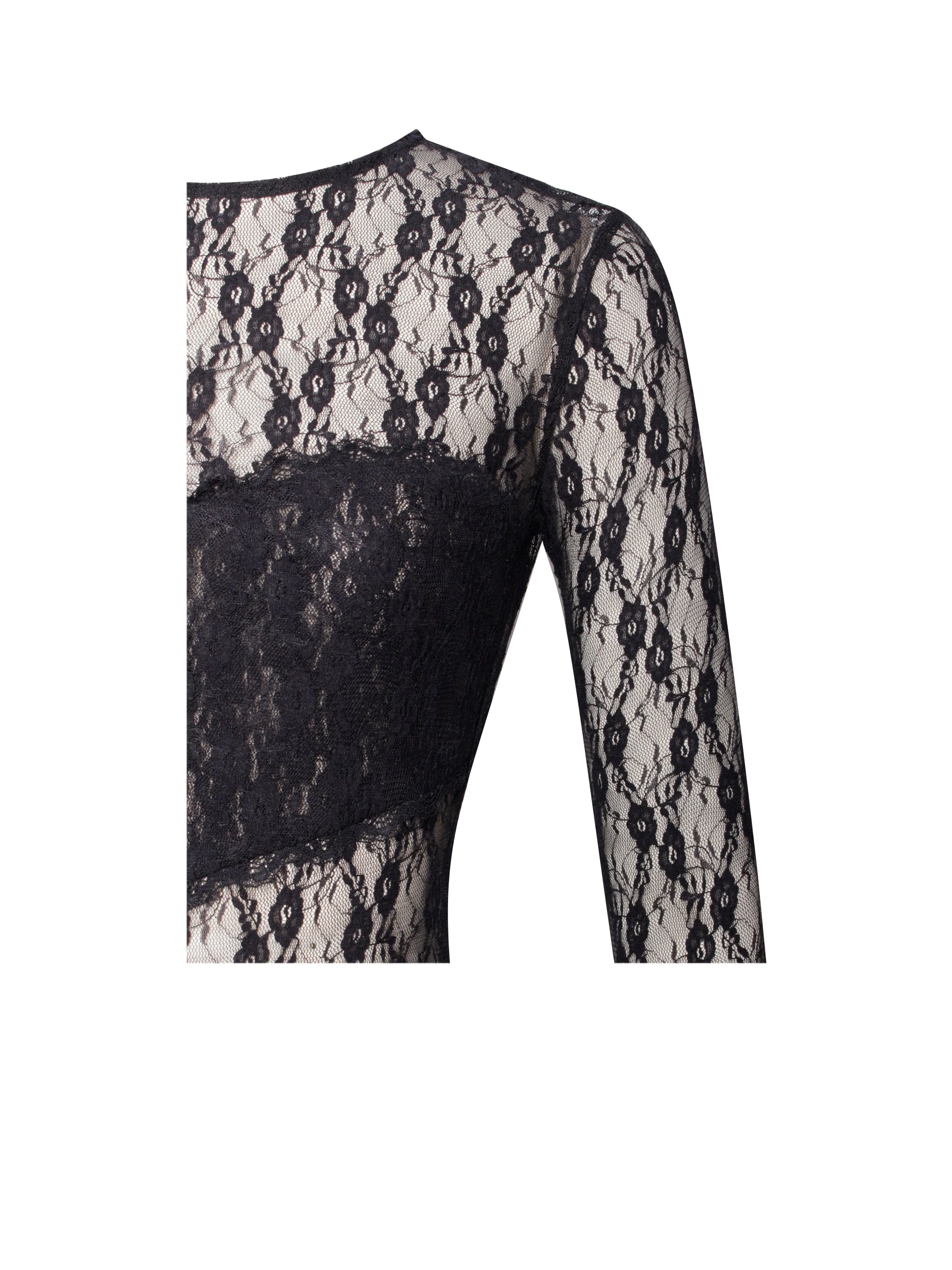 Omaira Black Lace Charming Long Sleeve Ruffle Dress - Image 15