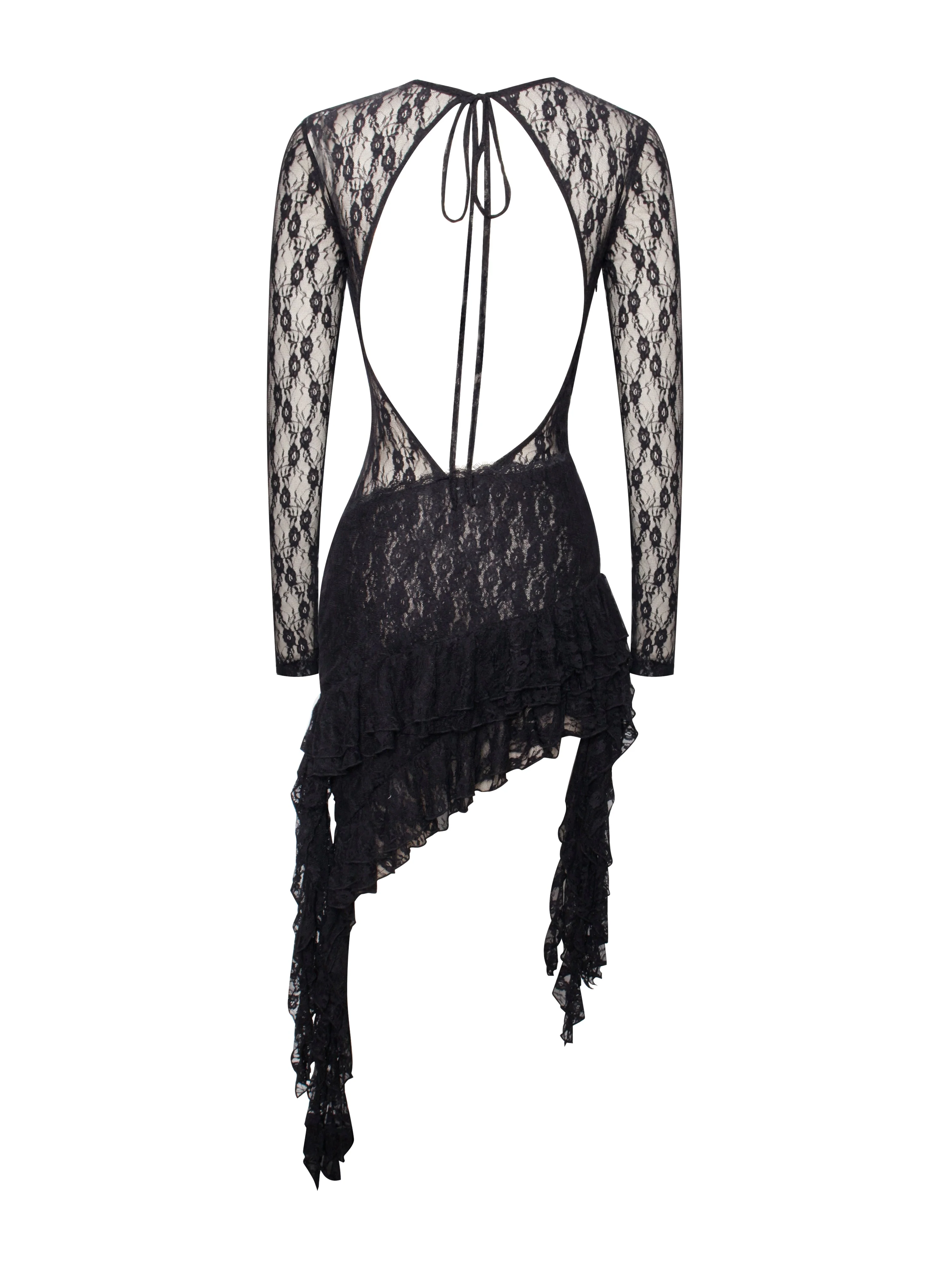 Omaira Black Lace Charming Long Sleeve Ruffle Dress - Image 35