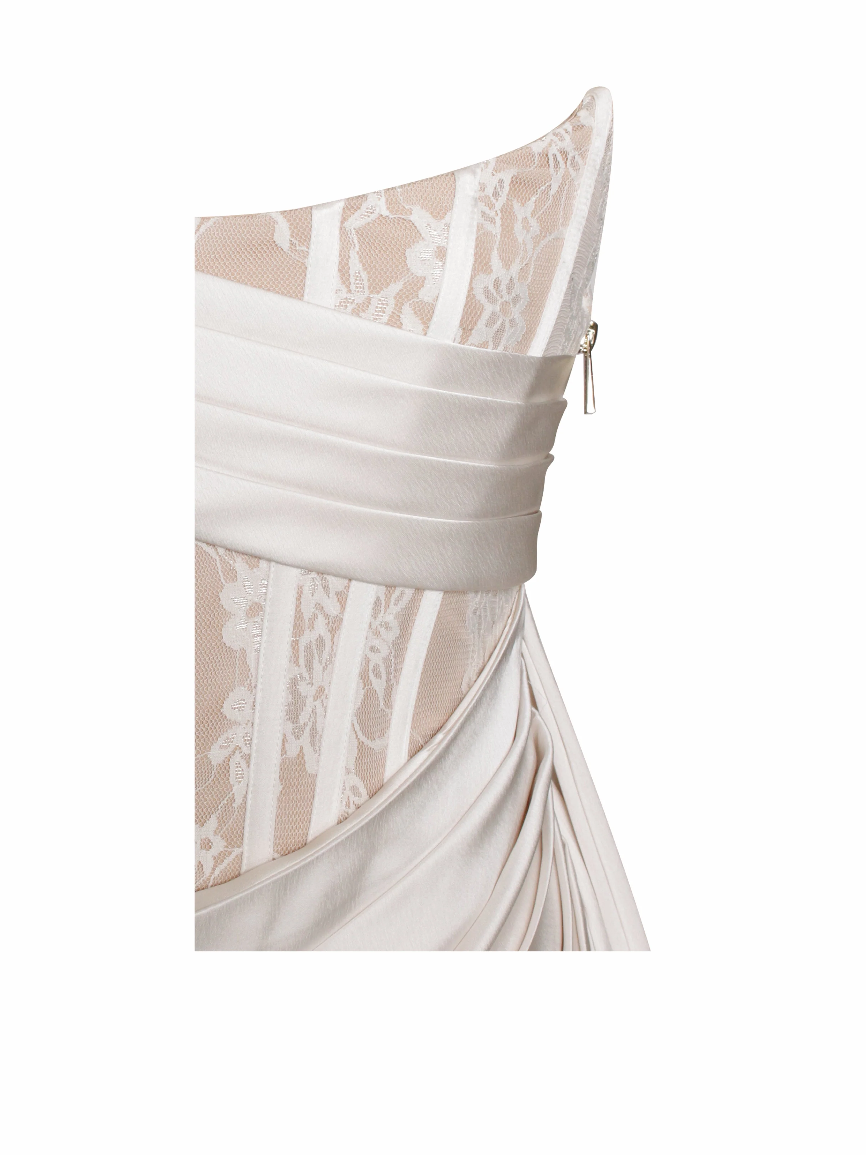 Callie Pearl White Lace Graceful Satin Corset High Slit Gown - Image 15