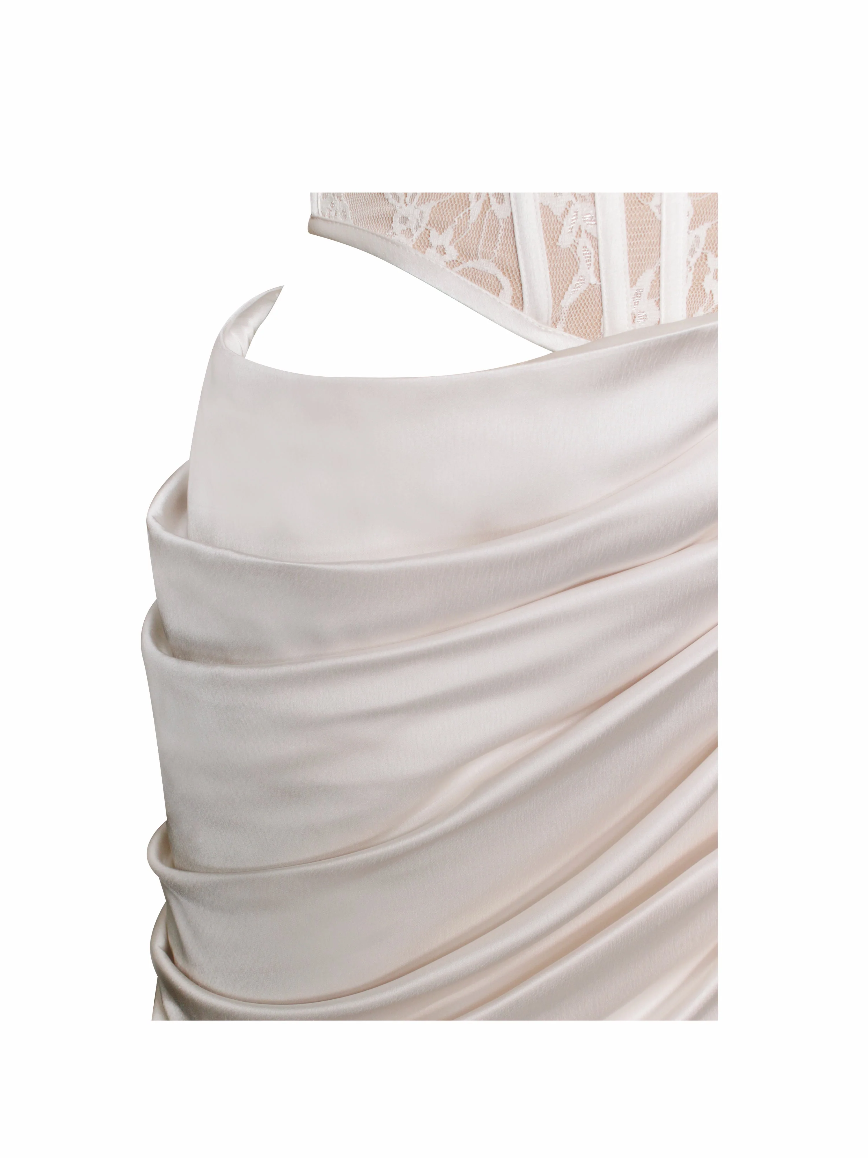 Callie Pearl White Lace Graceful Satin Corset High Slit Gown - Image 26