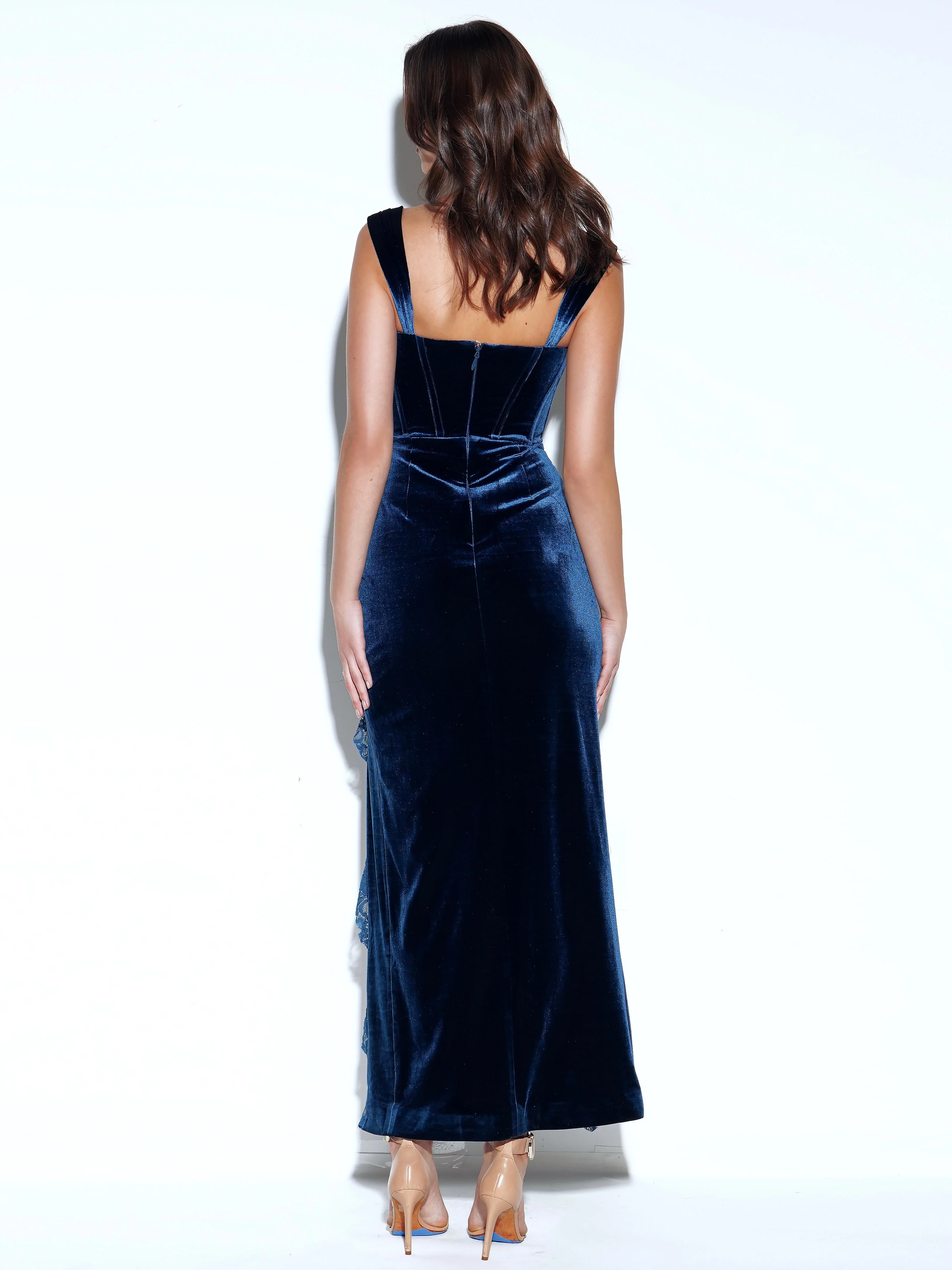 Odilia Teal Lace Charming Velvet Maxi Dress - Image 19