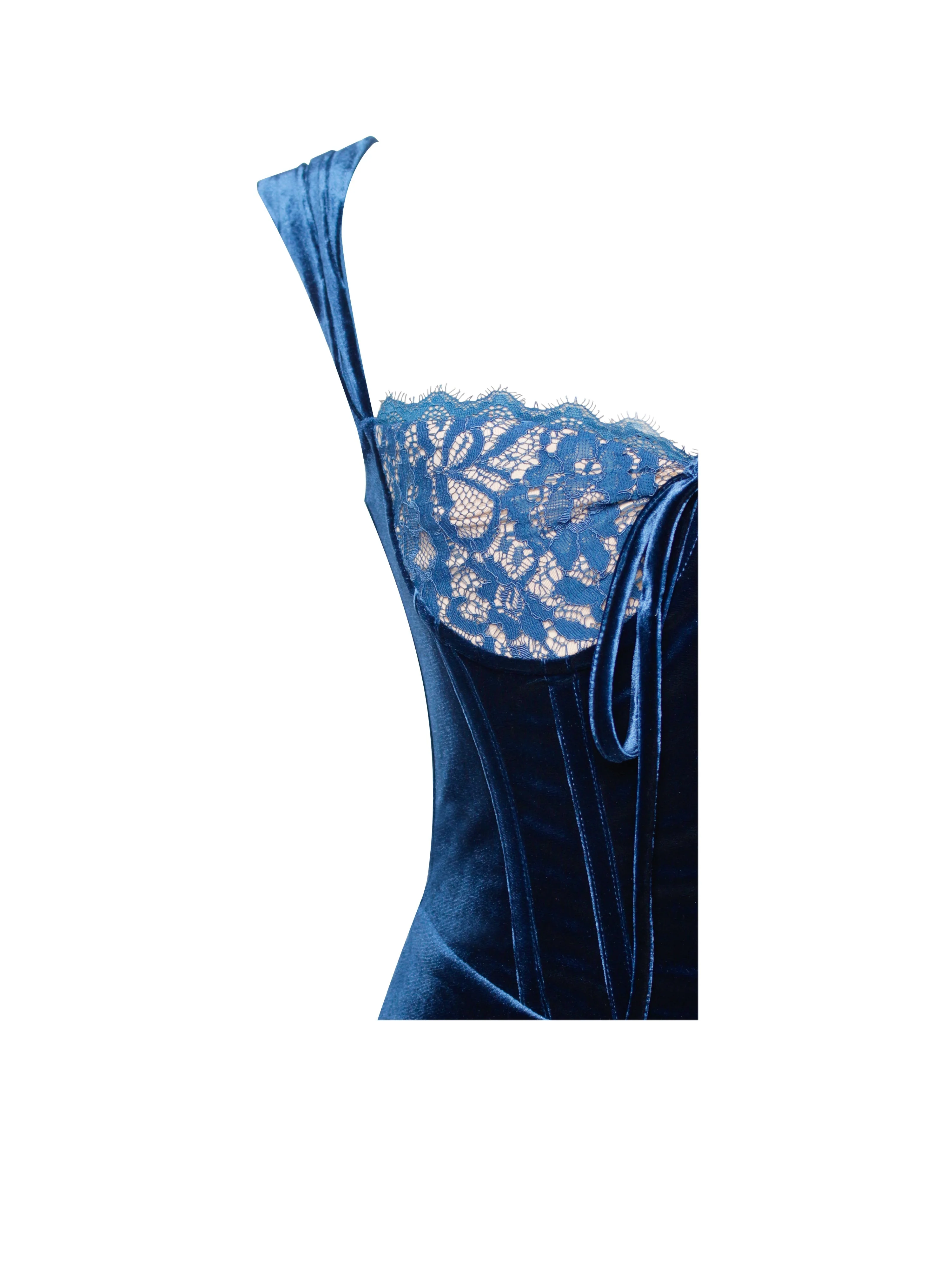 Odilia Teal Lace Charming Velvet Maxi Dress - Image 27