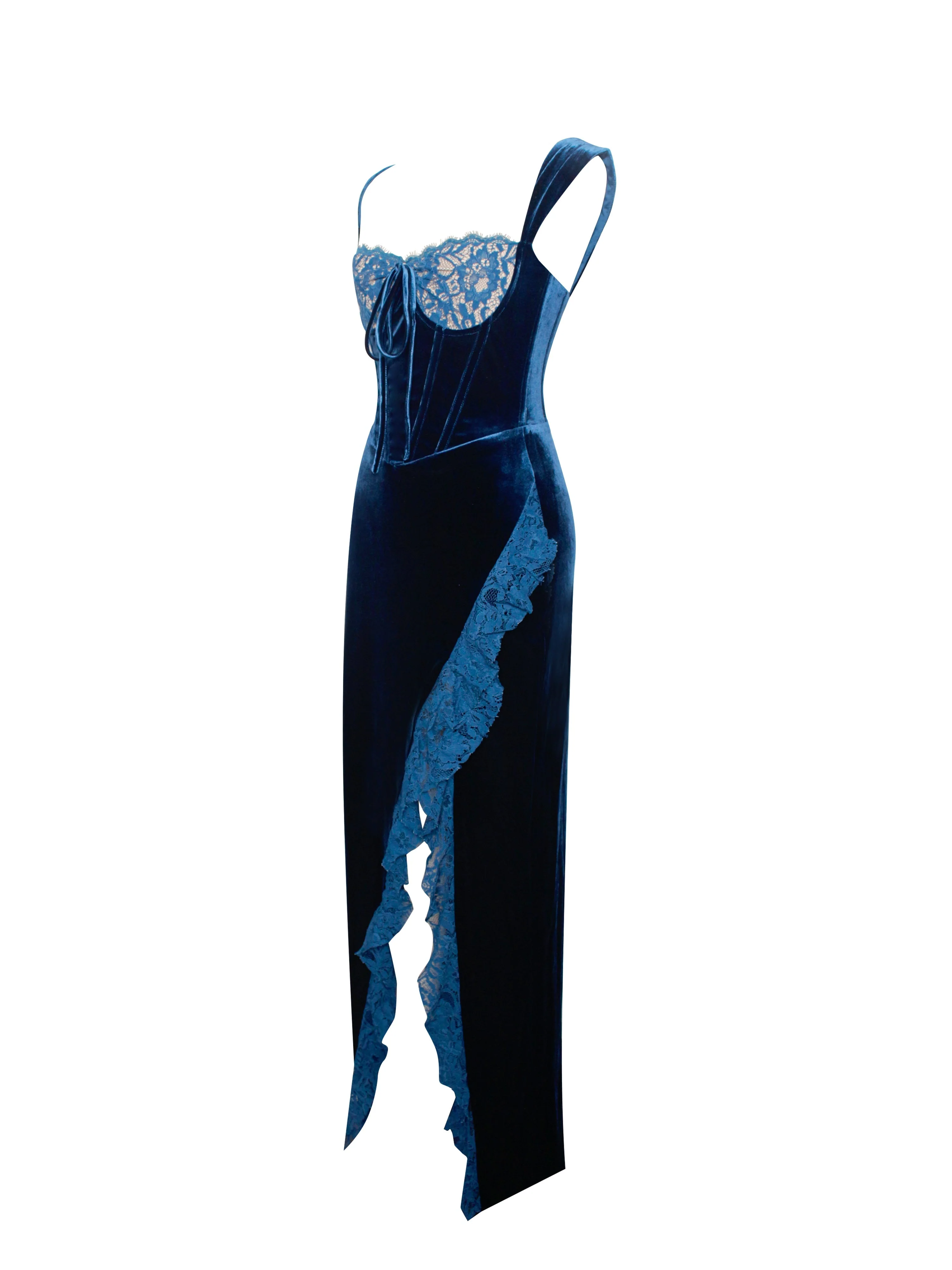 Odilia Teal Lace Charming Velvet Maxi Dress - Image 29