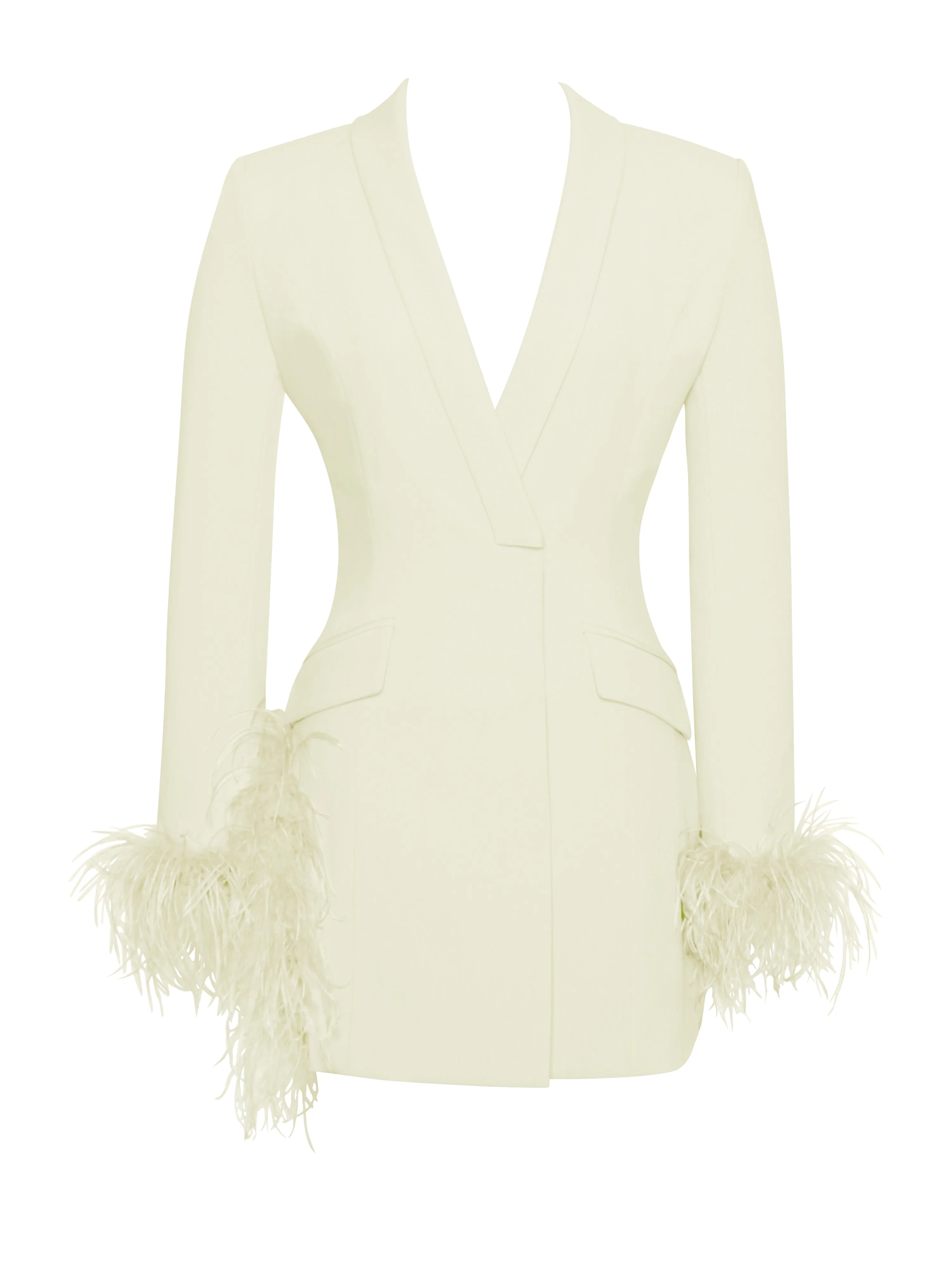 Madeline Pearl White Charming Feather Trim Blazer Dress - Image 19
