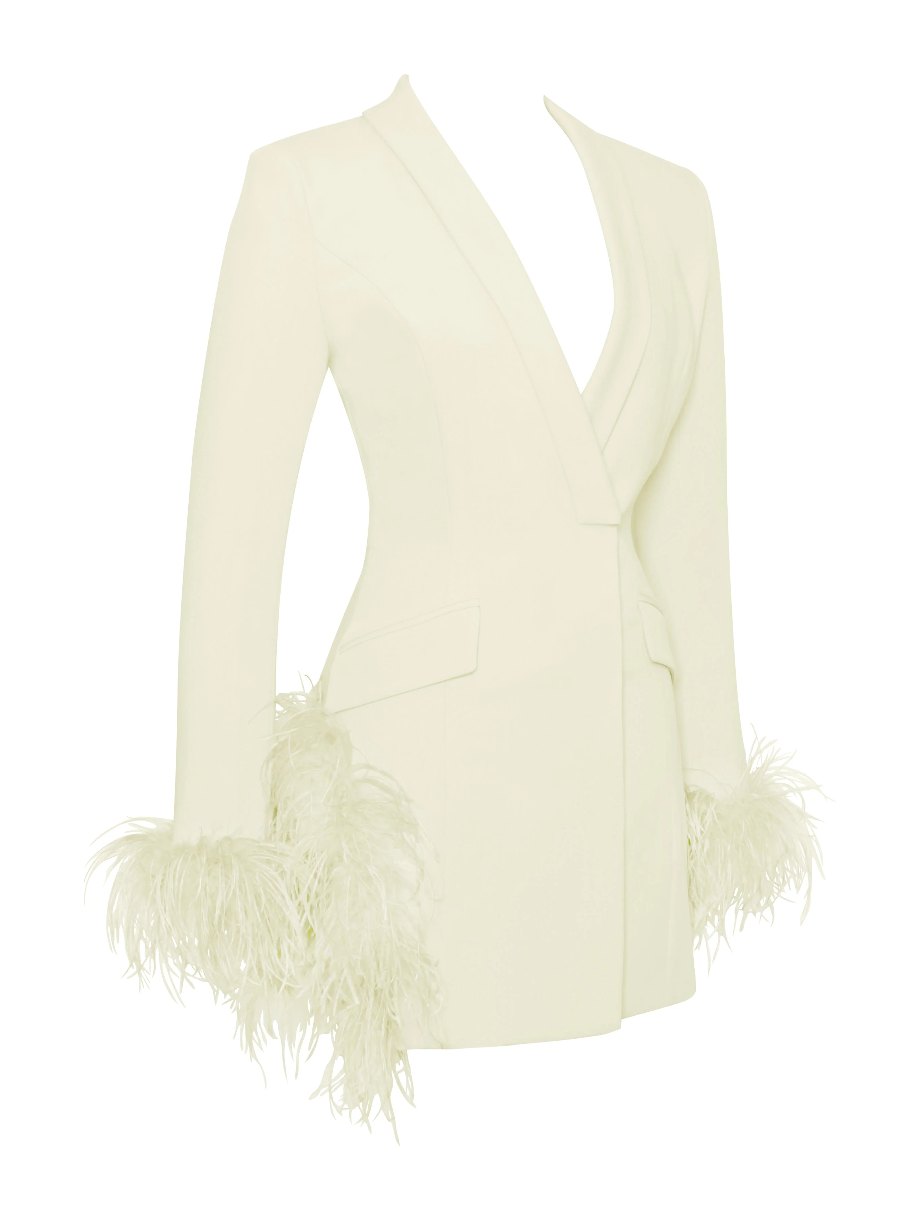 Madeline Pearl White Charming Feather Trim Blazer Dress - Image 9