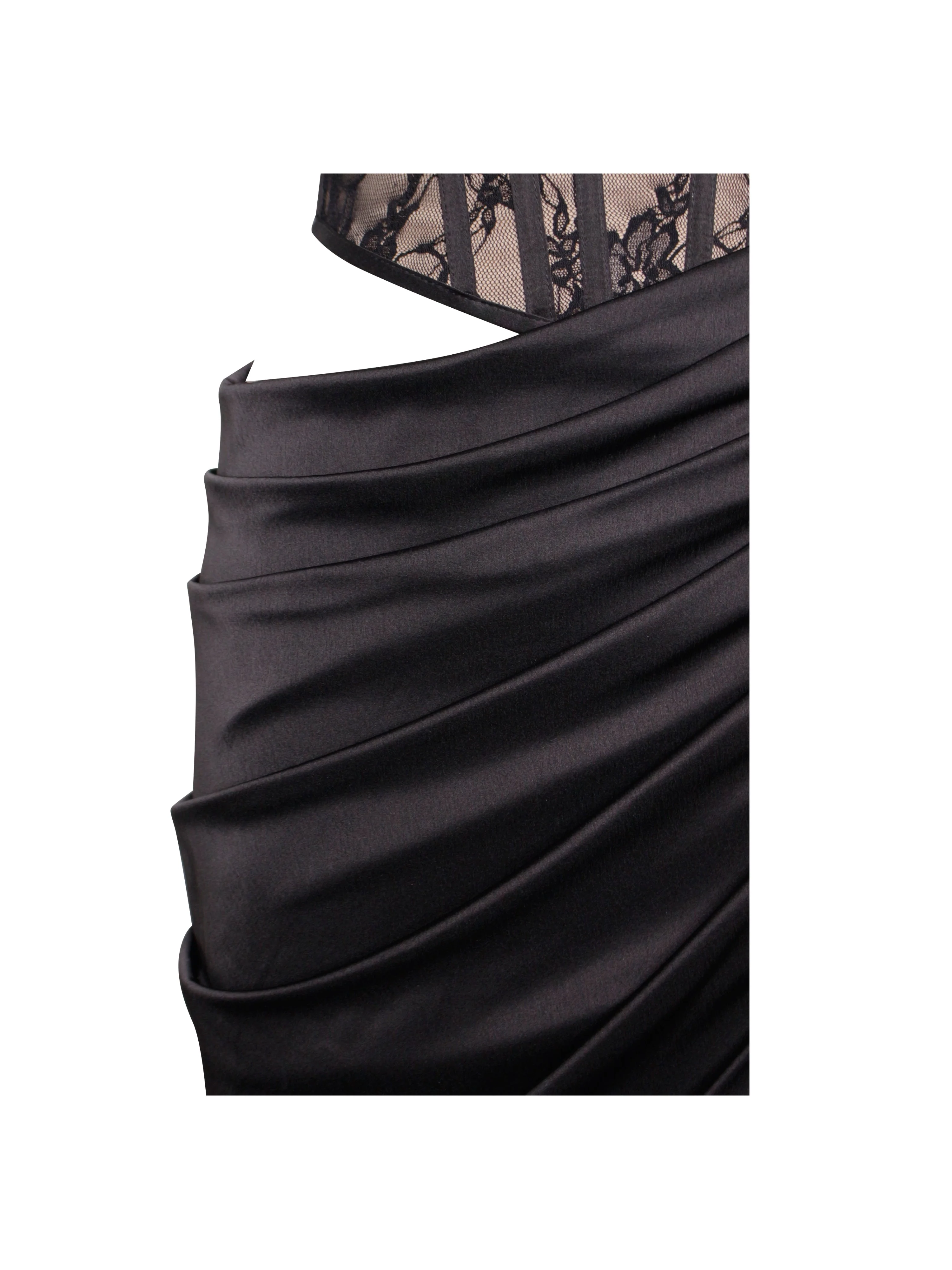 Callie Black Lace Satin Graceful Corset High Slit Gown - Image 22