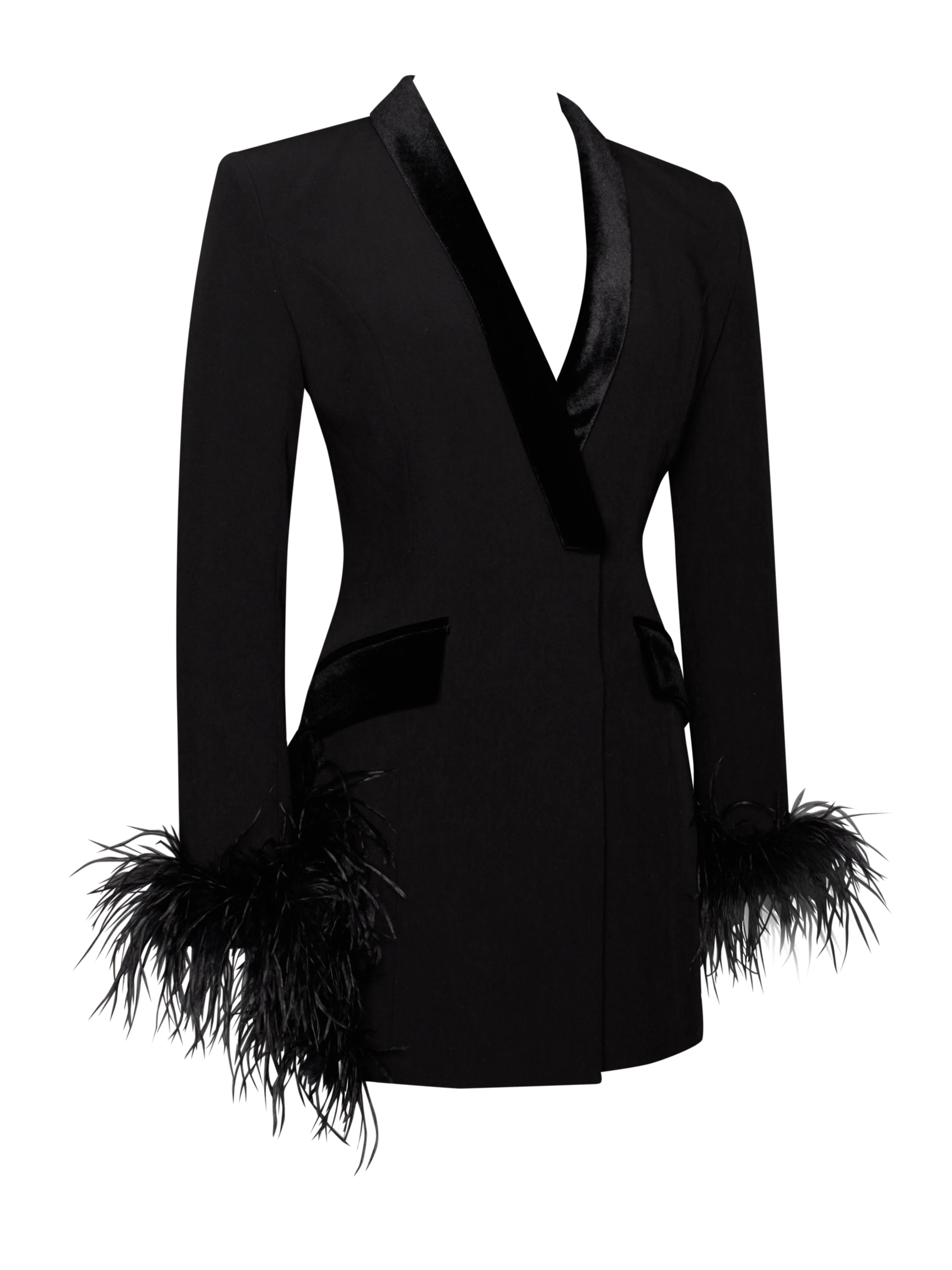 Madeline Black Feather Charming Trim Blazer Dress - Image 12