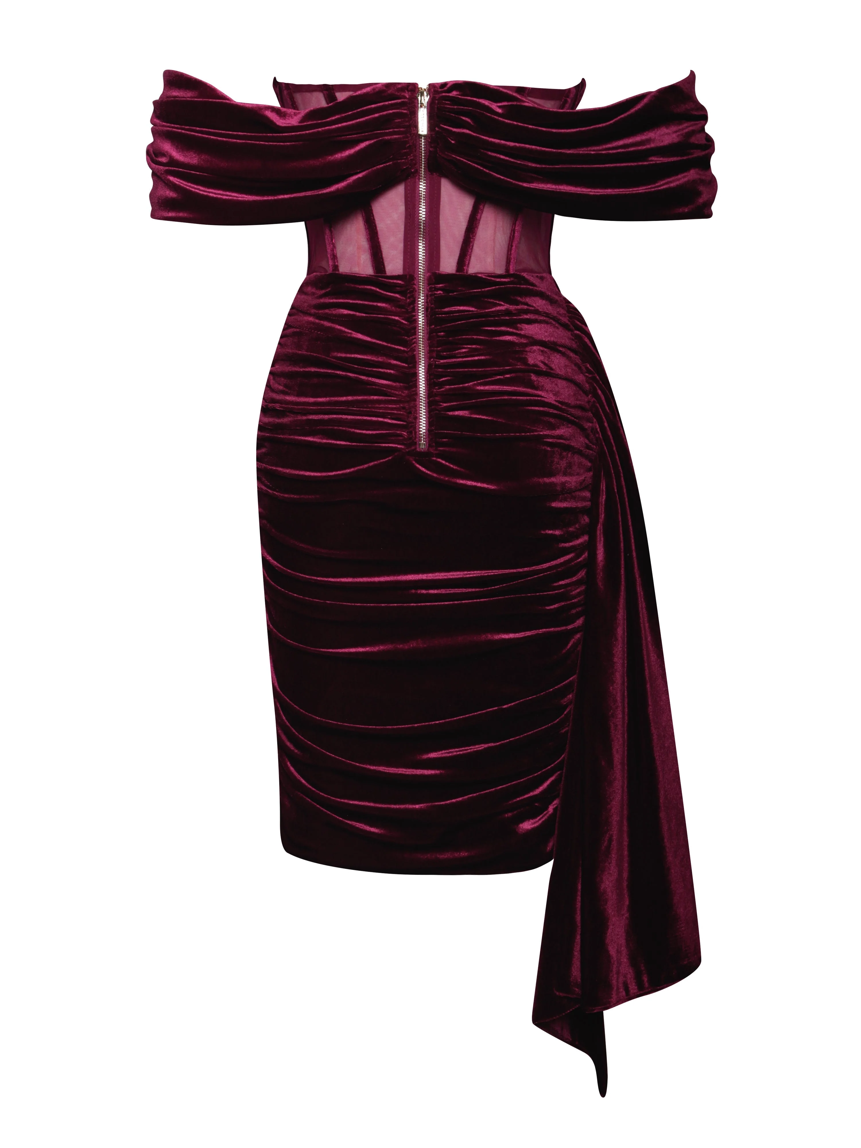 Irisa Burgundy Draping Charming Off Shoulder Corset Dress - Image 20