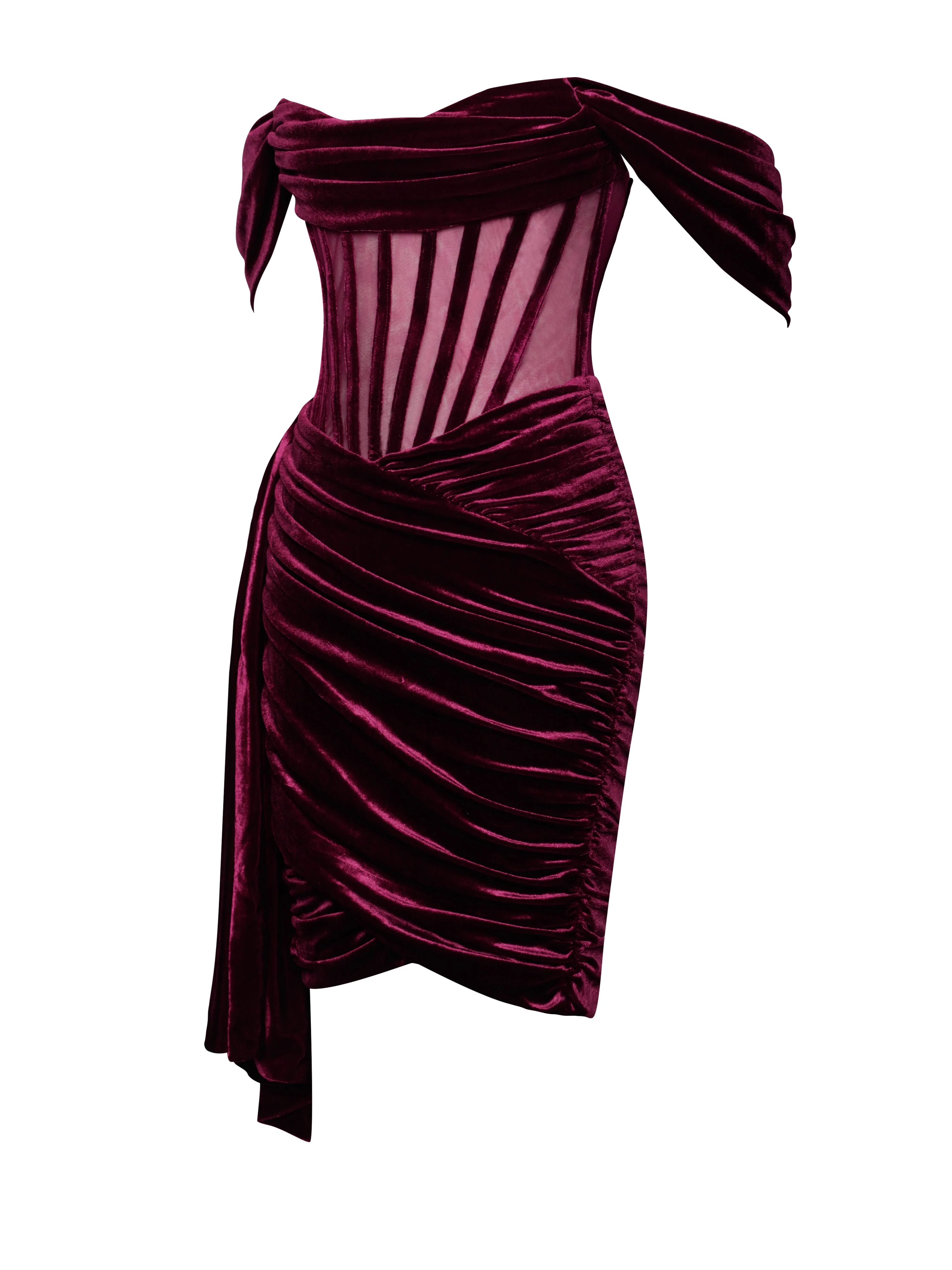 Irisa Burgundy Draping Charming Off Shoulder Corset Dress - Image 21