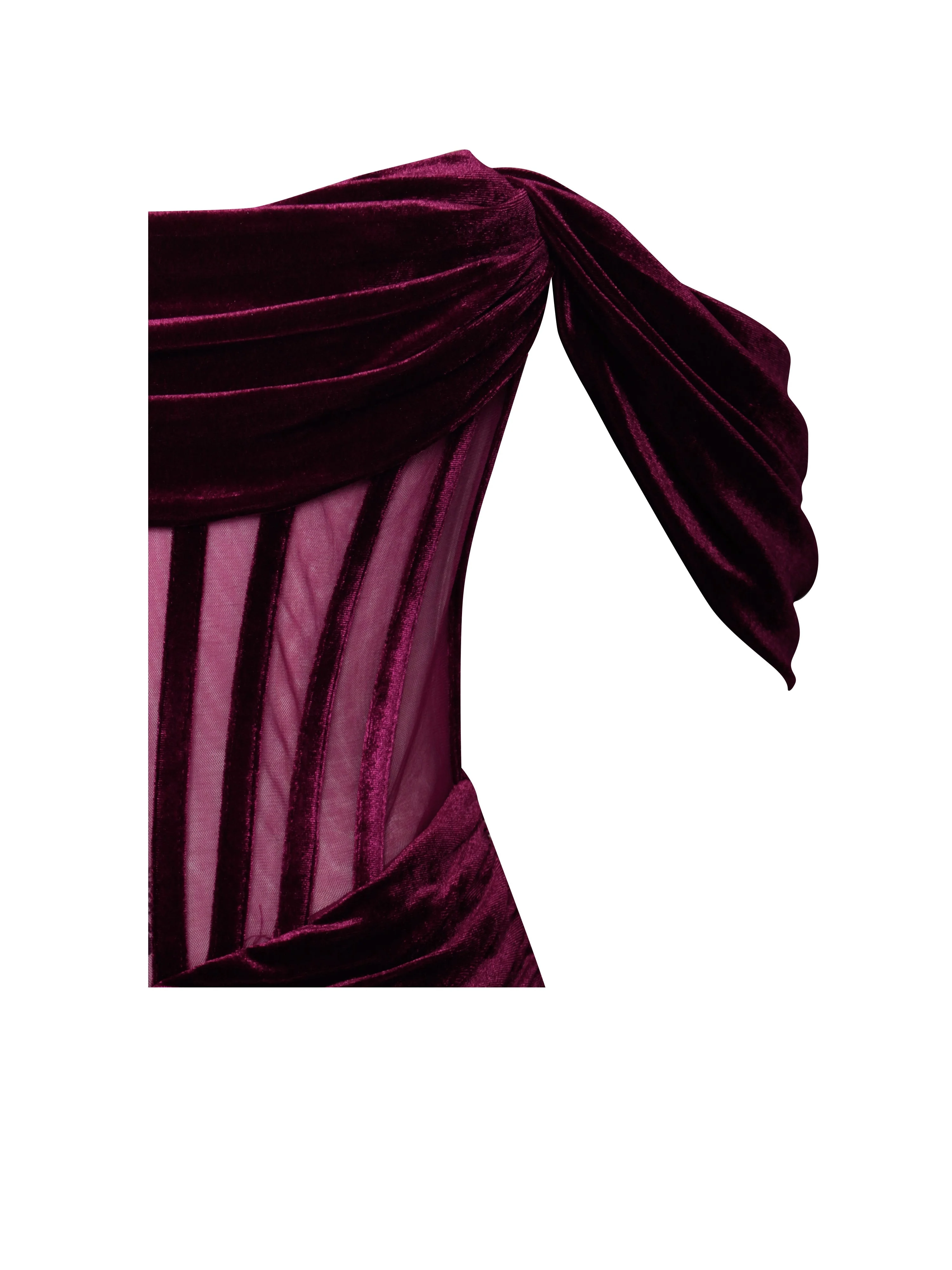 Irisa Burgundy Draping Charming Off Shoulder Corset Dress - Image 36